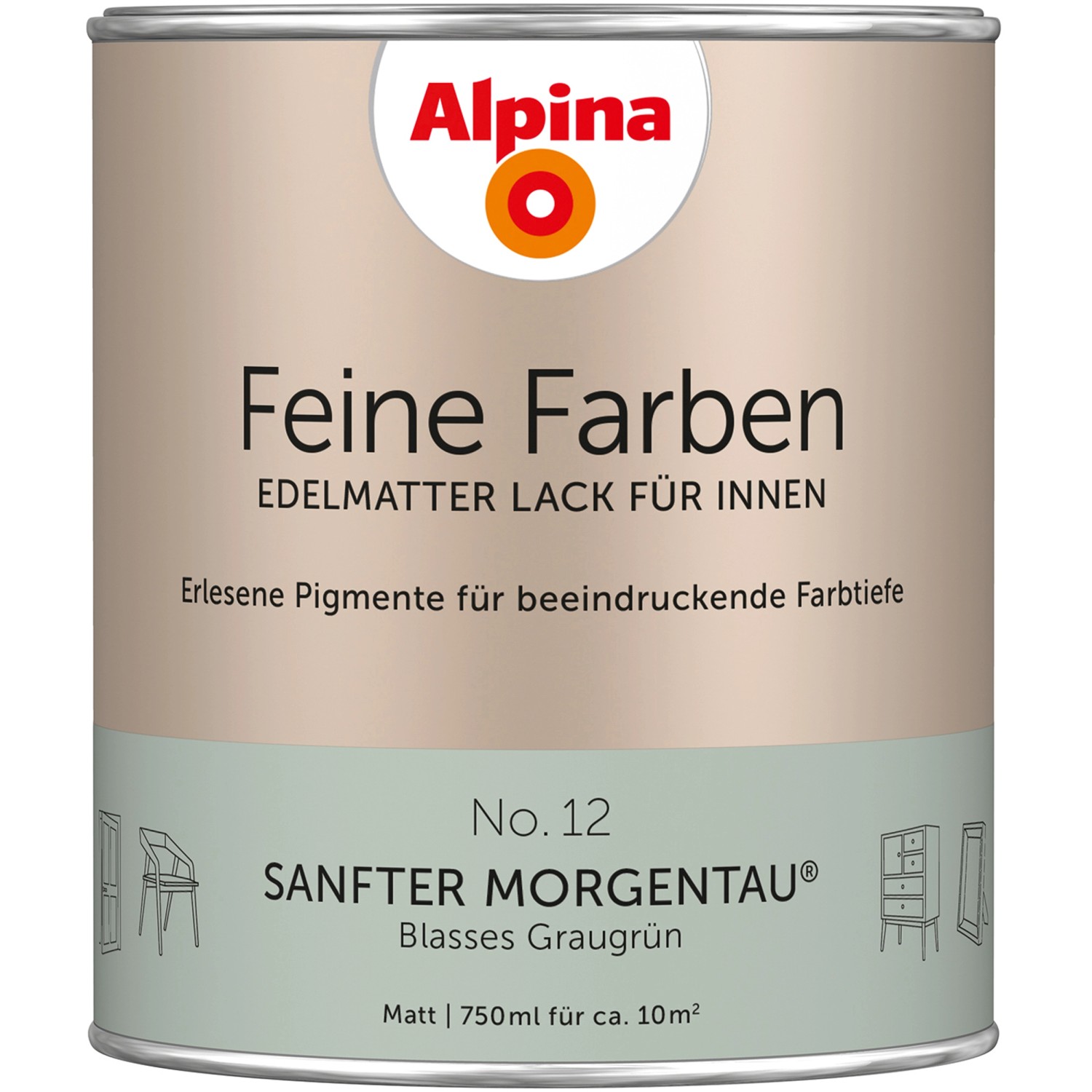 Alpina Feine Farben Lack No. 12 Sanfter Morgentau ® Grau-Grün edelmatt 750 ml