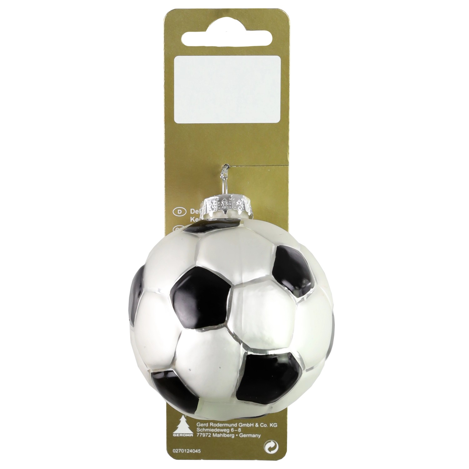 Fussball zum Hängen aus Glas Ø 6,5 cm Weiß