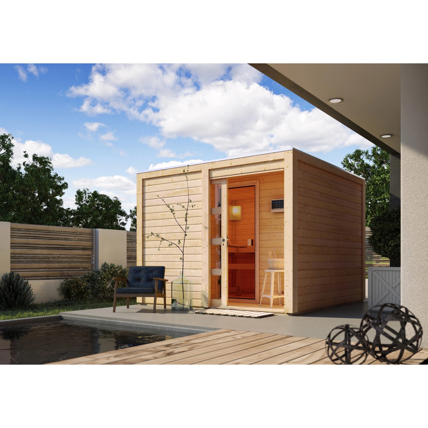 Karibu Saunahaus Jasper mit Ofen 9kW und externe Steuerung Easy