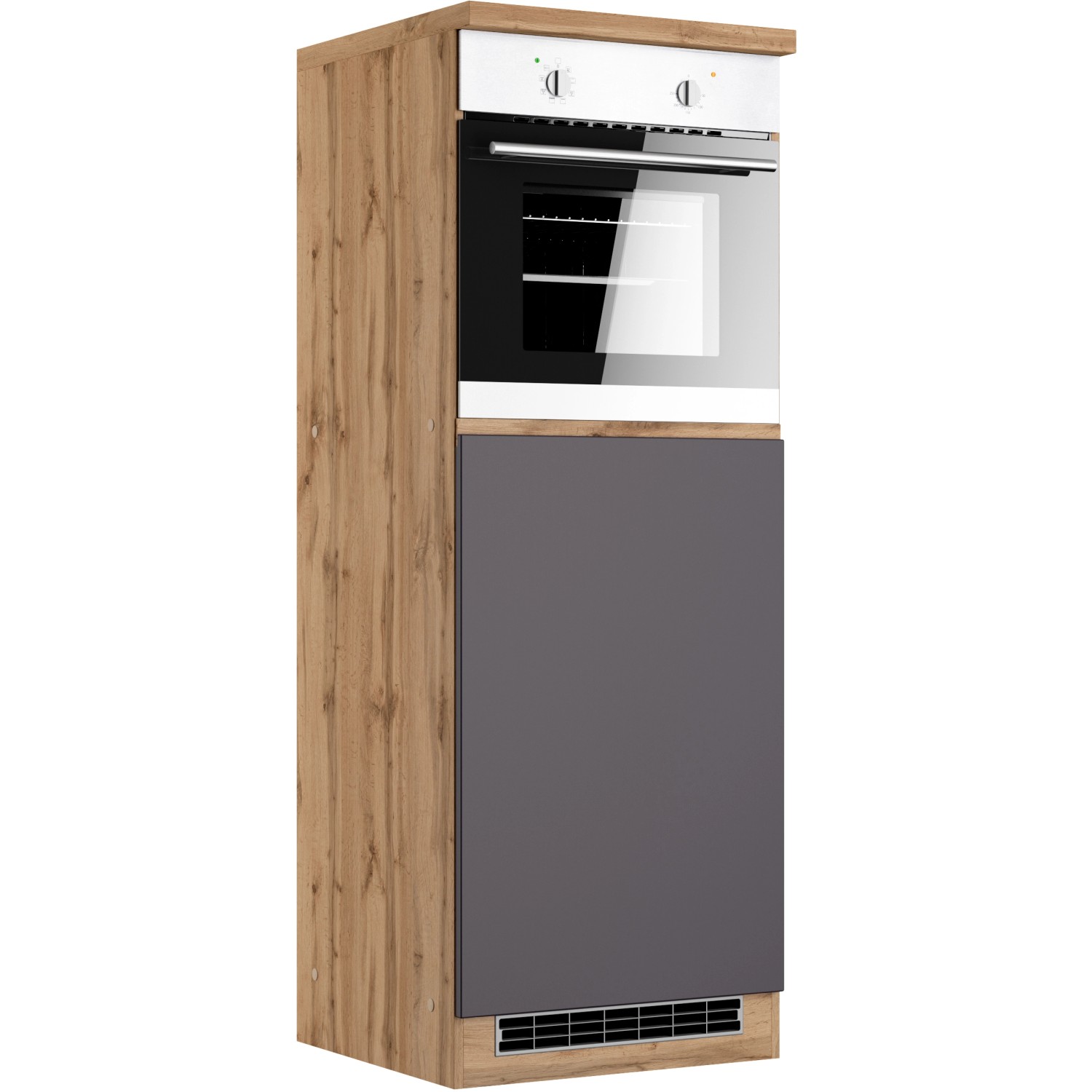 Held Möbel Küchen-Kühlschrank/Ofenumbauschrank Turin 60 cm Graphit/Wotaneiche