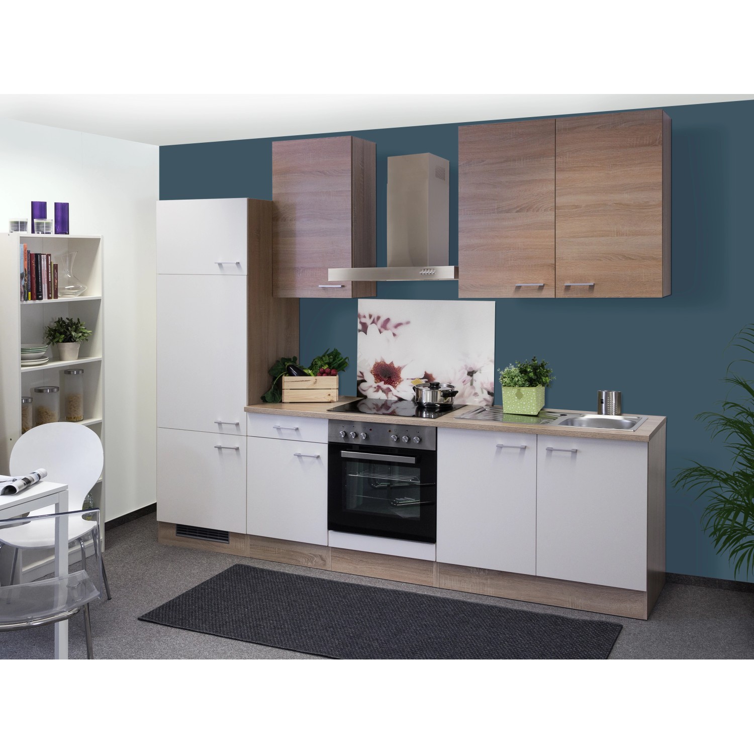 Flex-Well Classic Küchenzeile Florida 270 cm Sonoma Eiche-Weiß-Sonoma Eiche