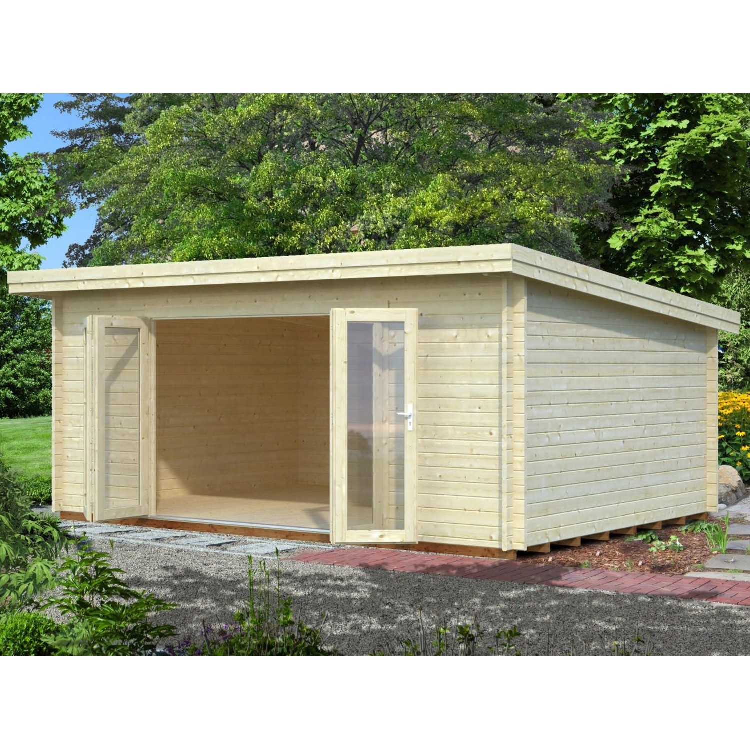 Palmako Lea Holz-Gartenhaus Natur Pultdach Unbehandelt 530 cm x 380 cm