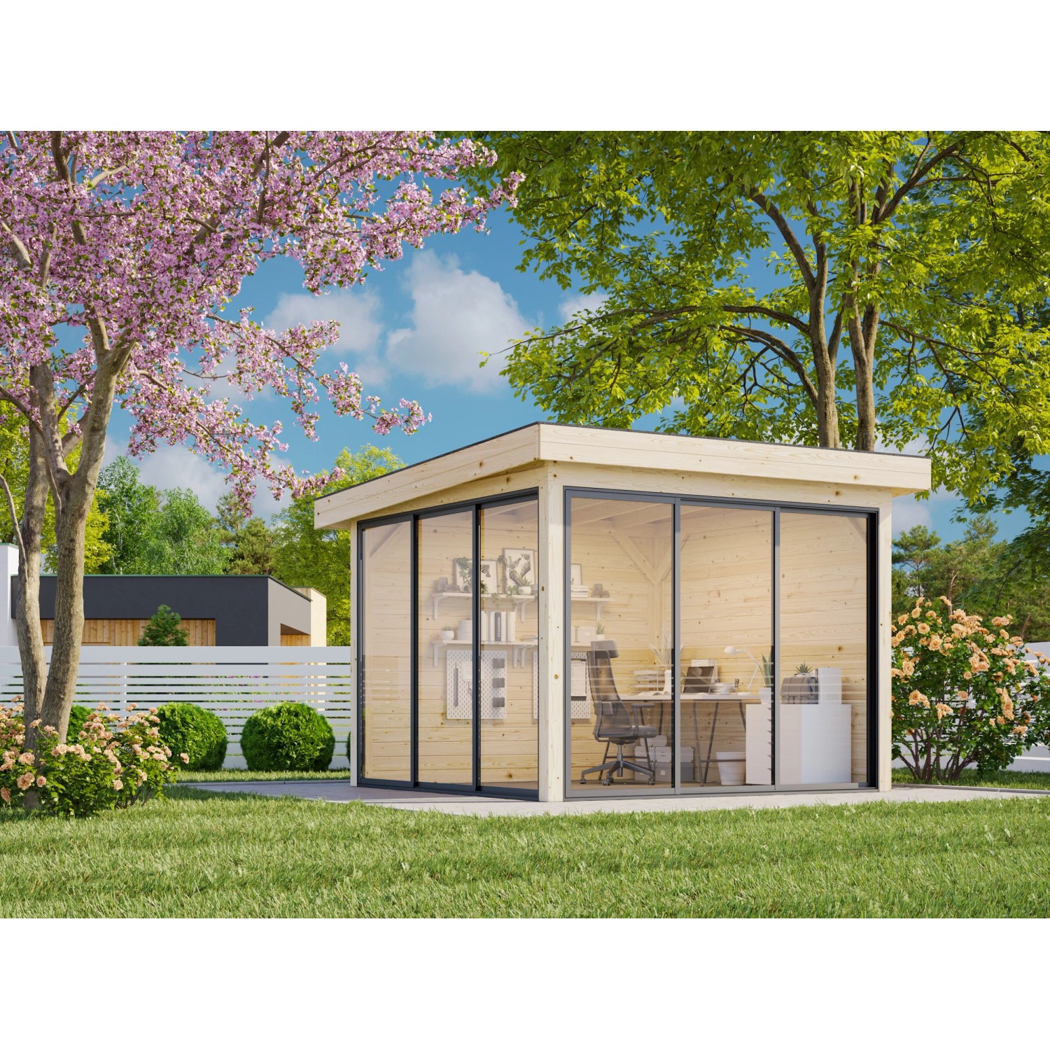 Palmako Pavillon Lenna Set 701 Slide Plus 300 x 300 cm Lackiert Weiß FSC®