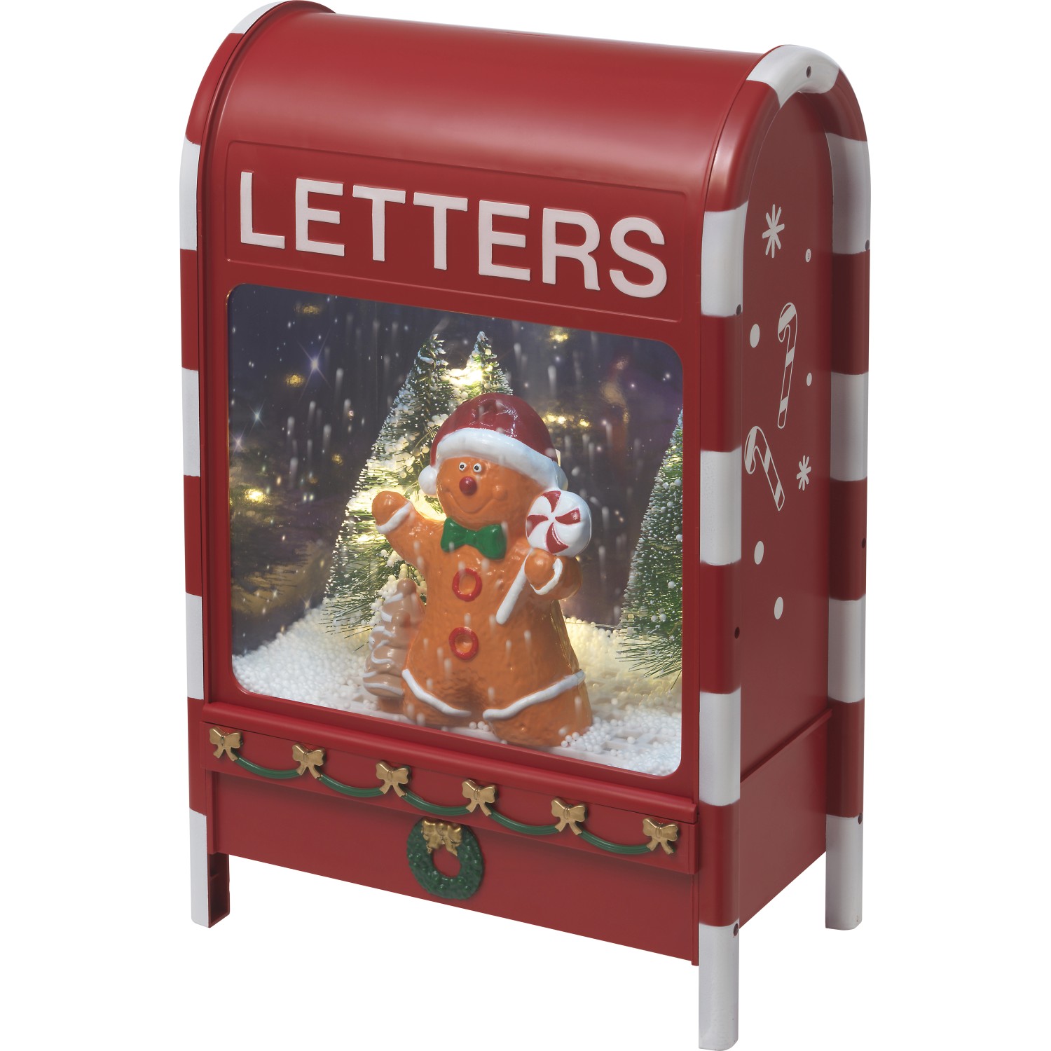 Spieluhr Briefkasten Lebkuchenmann mit LED-Beleuchtung 23 cm x 14,5 cm x 37 cm