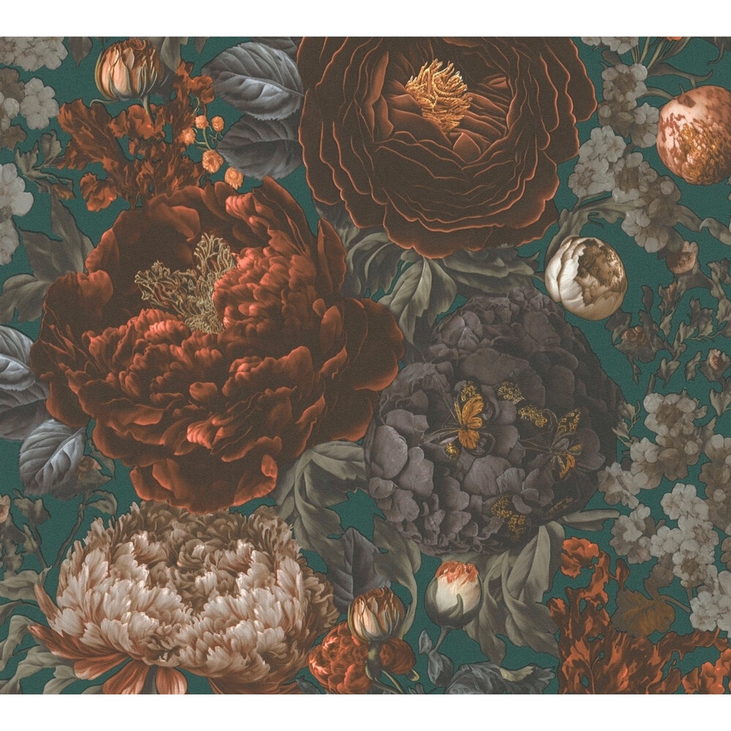 A.S. Création Vliestapete Blumen in Grün, Orange und Grau 10,05 m x 0,53 m