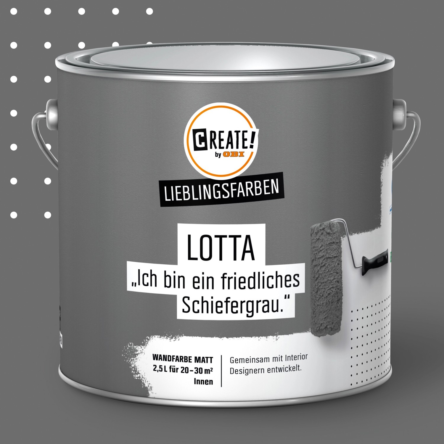CREATE! by OBI Lieblingsfarben Wandfarbe Lotta Schiefergrau matt 2,5 l