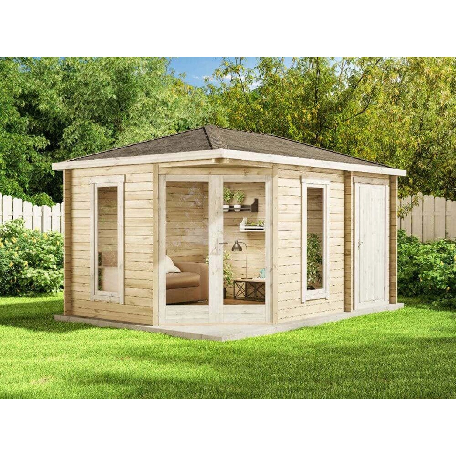Alpholz Gartenhaus Liwa Compact Walmdach 440 cm x 300 cm Naturbelassen