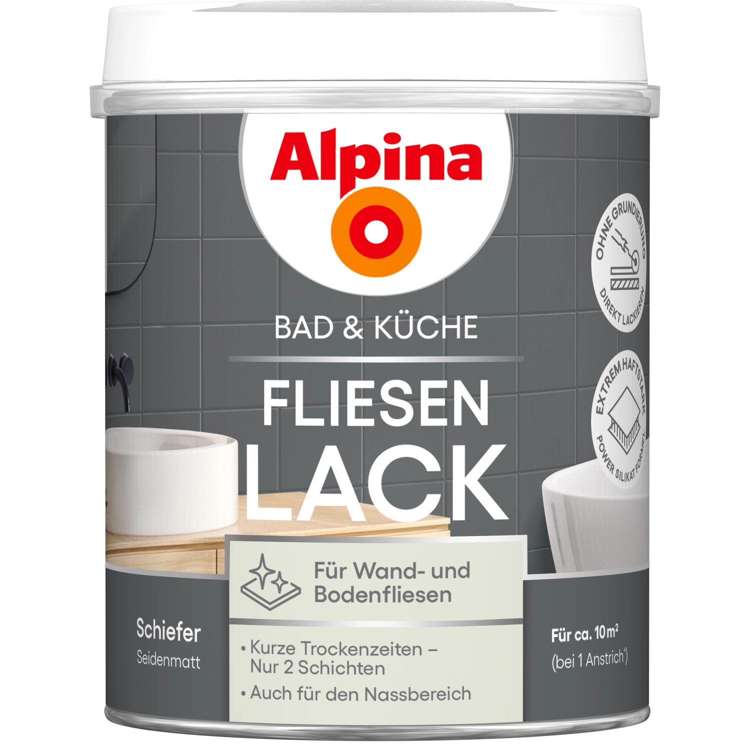 Alpina Fliesen-Lack Bad & Küche 2 Komponenten Schiefer Seidenmatt 750 ml
