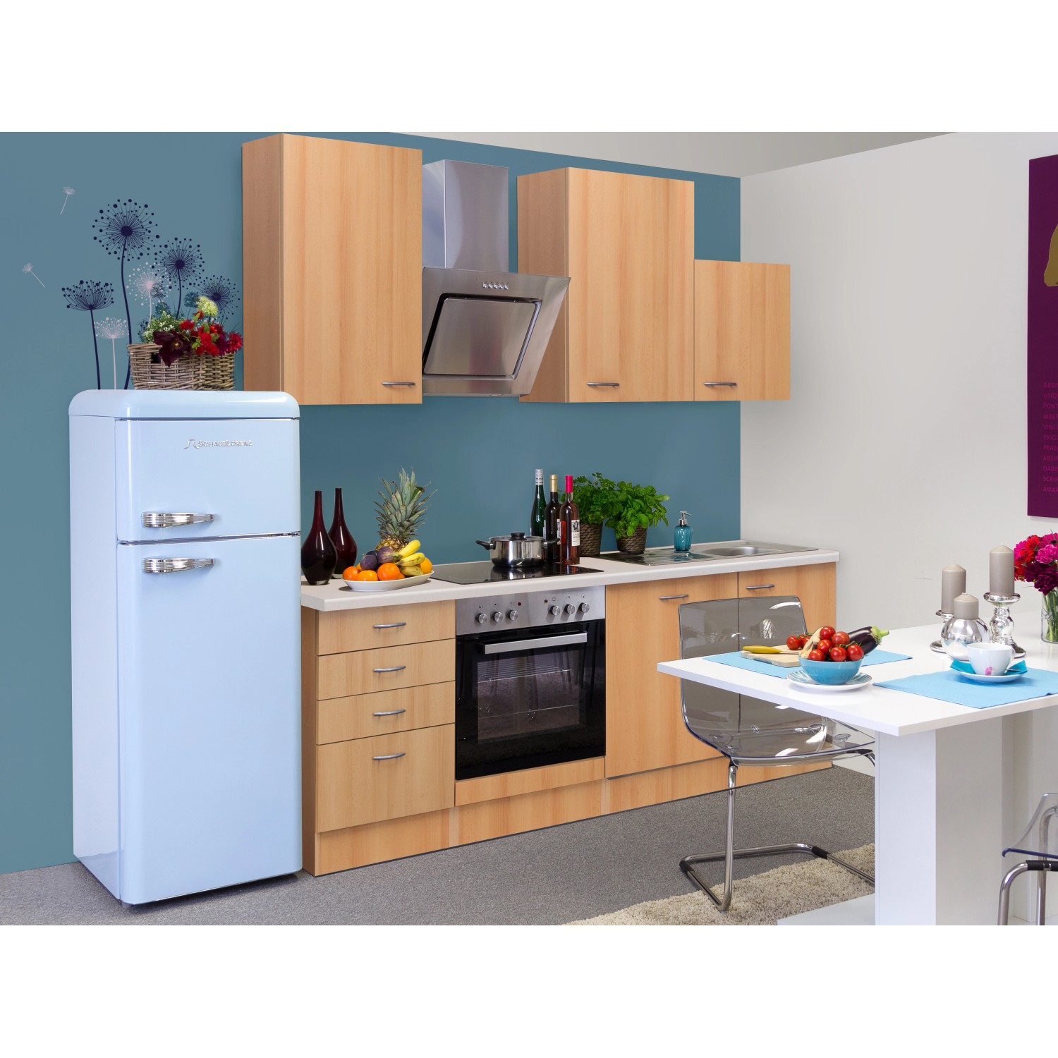 Flex-Well Classic Küchenzeile Nano 220 cm Buche Nachbildung