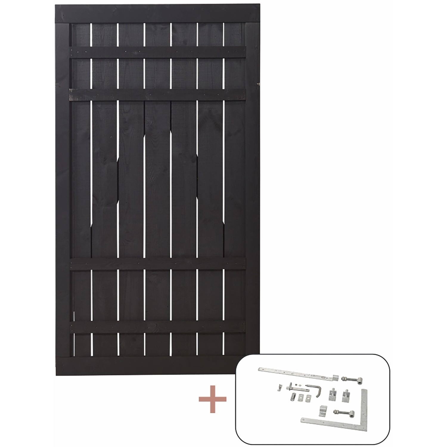 Plus Holz Einzeltor Rustik Nadelholz Schwarz 100 cm x 180 cm