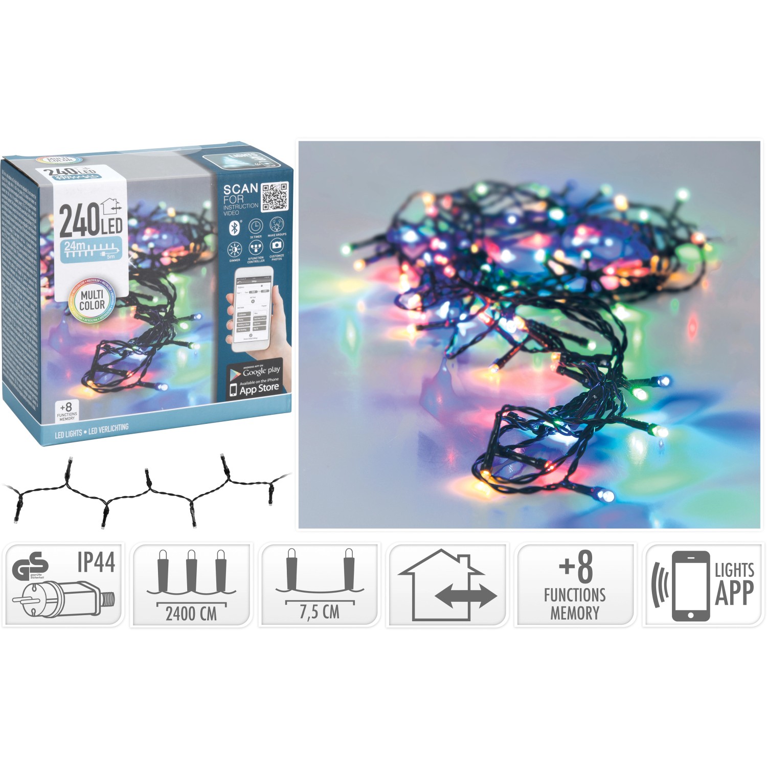LED-Lichterkette 240 bunte LEDs App-Steuerung innen und außen