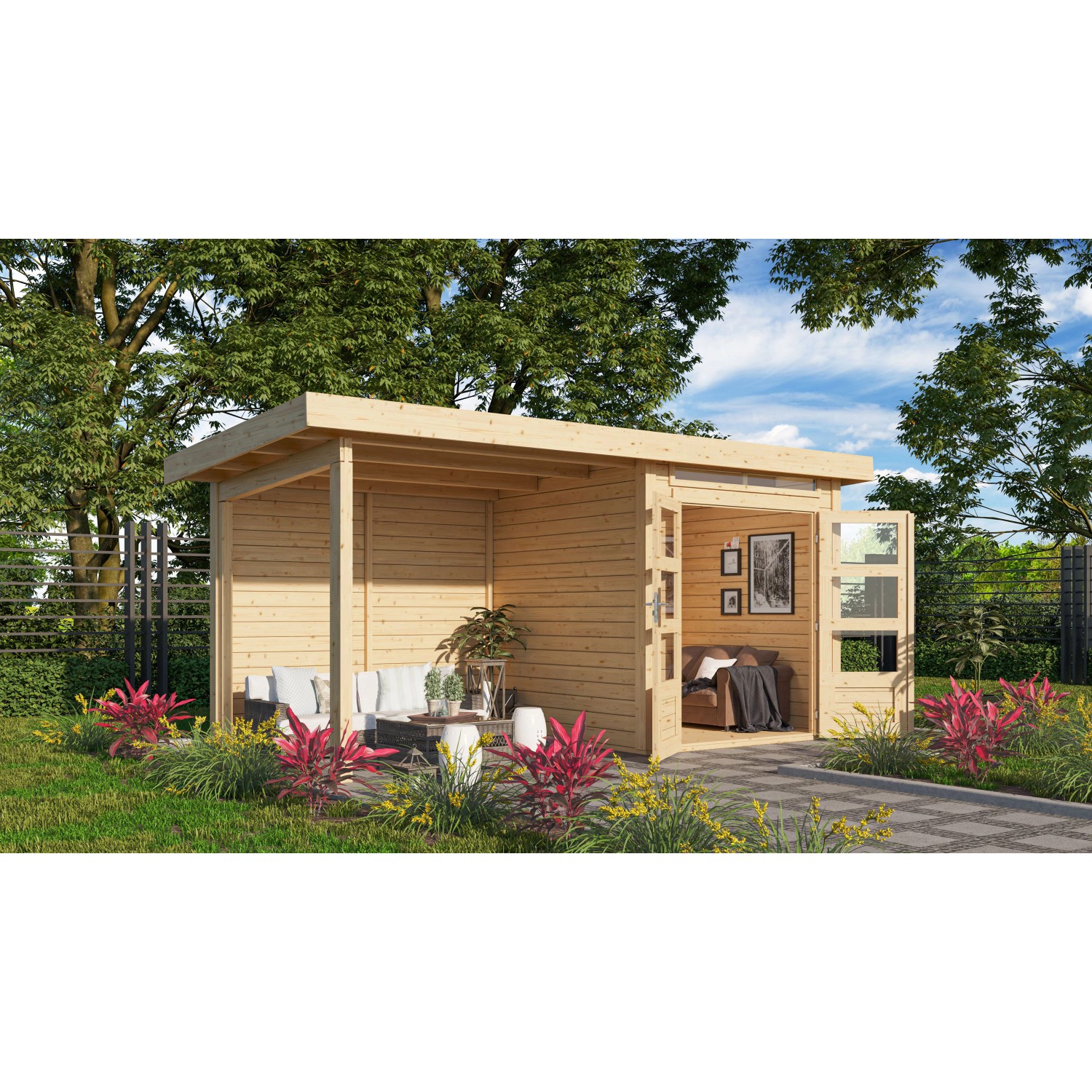 Karibu Holz-Gartenhaus Kumla 1 Natur Pultdach Unbehandelt 200 cm x 200 cm