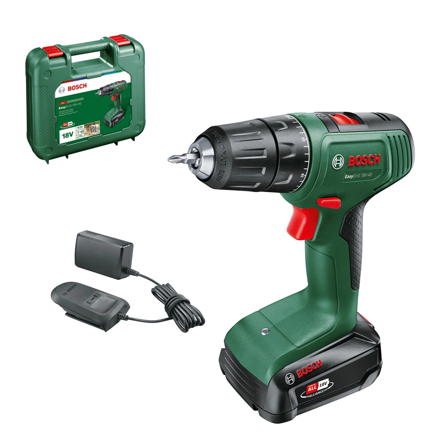 Bosch 18 V Akku-Bohrschrauber EasyDrill 18V-40 inkl. 1 Akku (2 Ah) mit Koffer