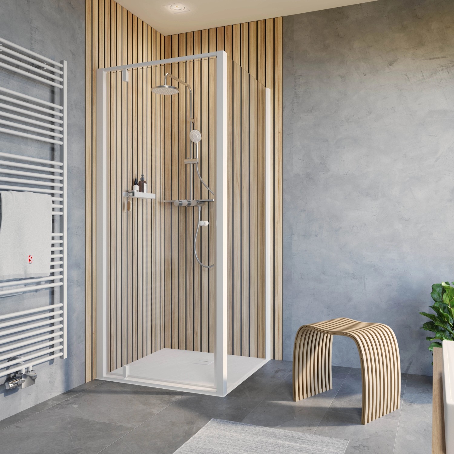 Schulte Dusche Eckeinstieg-Drehtür Trend 2.0 mit Seitenwand 200 x 90 cm Mattweiß