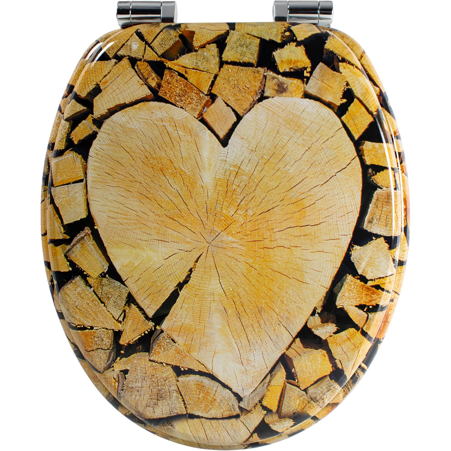 Sanfino WC Sitz Wood Heart Toilettendeckel mit Absenkautomatik aus Holz