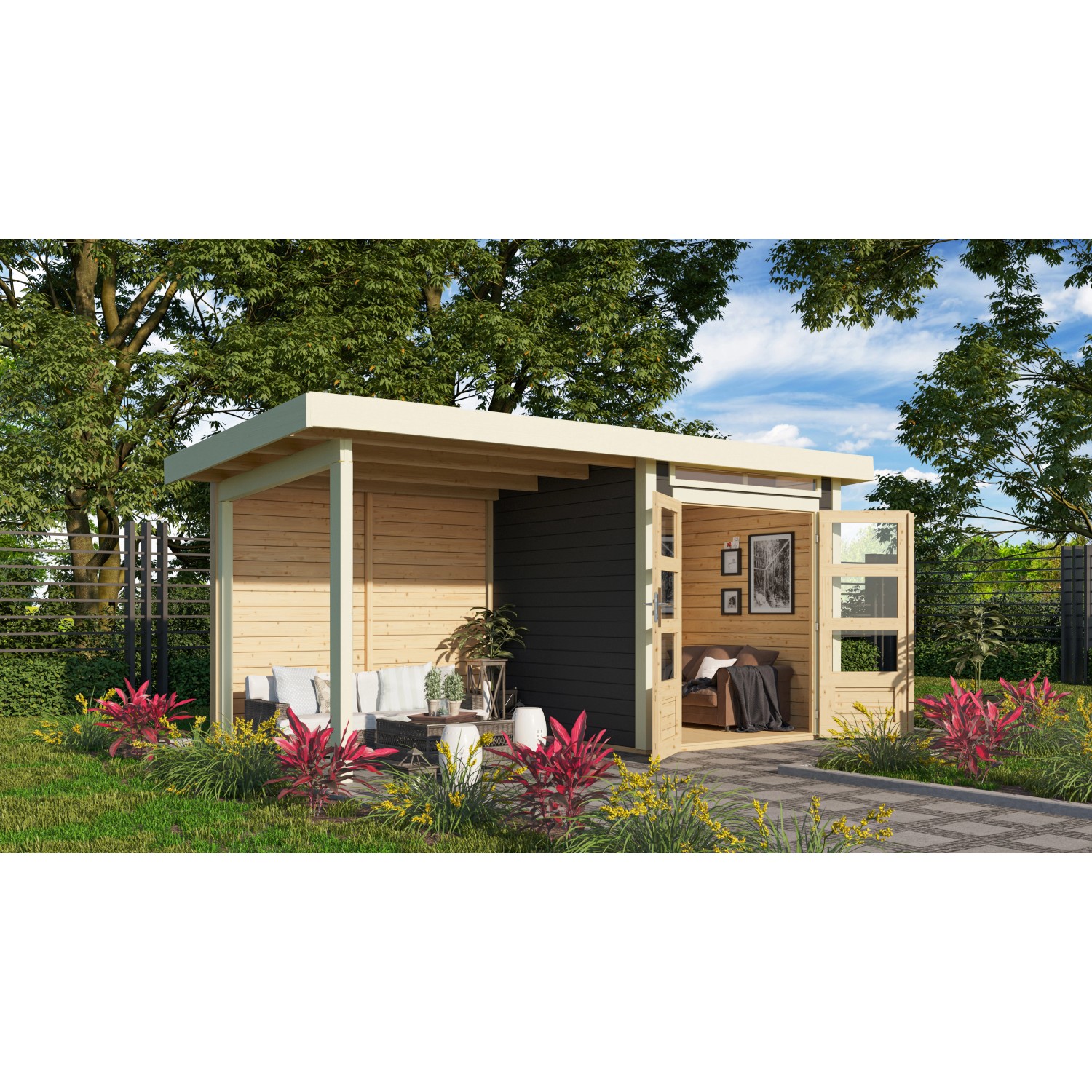 Karibu Holz-Gartenhaus Kumla 1 Terragrau Pultdach Lackiert 200 cm x 200 cm