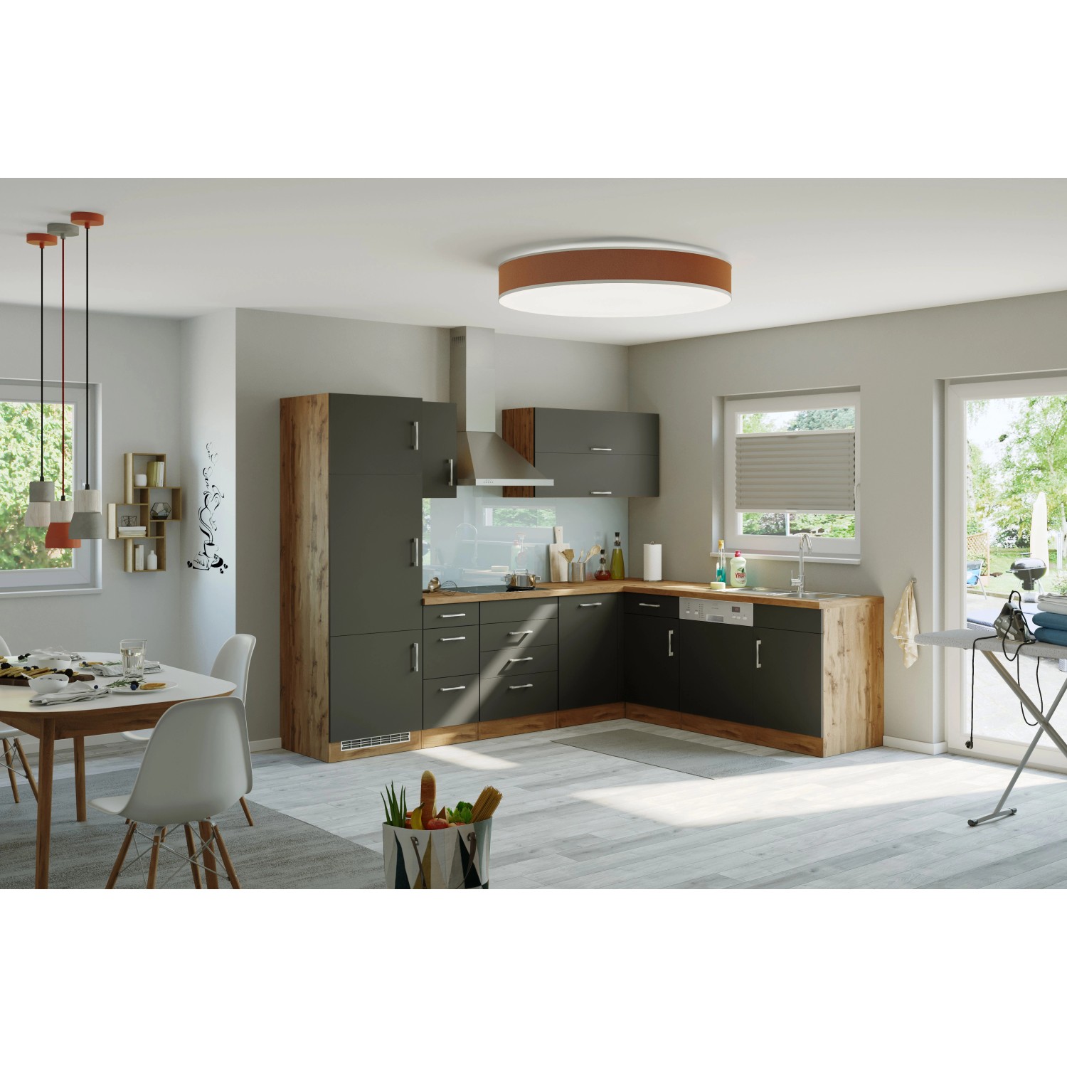 Held Möbel Küchenzeile Sorrento 210/ 270 cm Anthr.-Wotaneiche o. E-Geräte Winkel