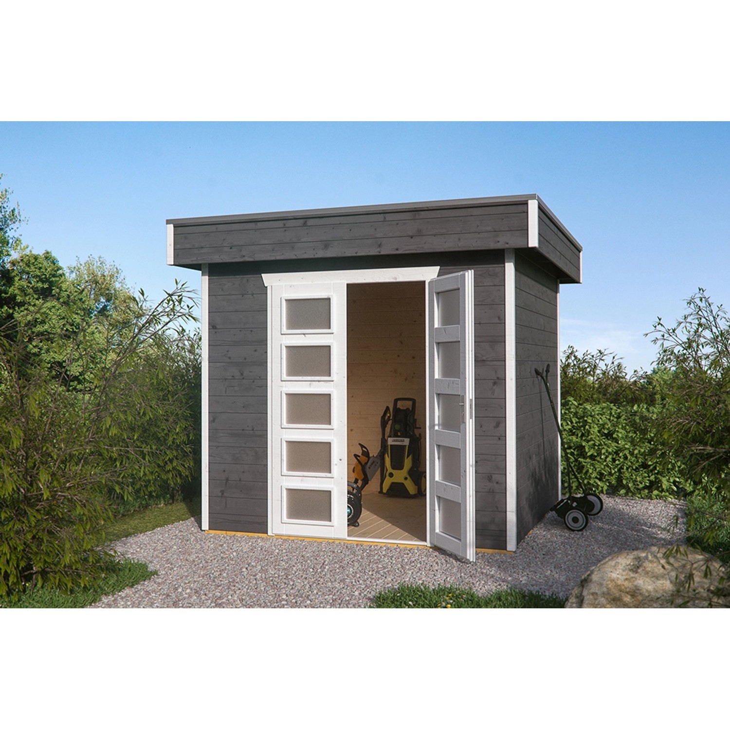 Skan Holz Holz-Gartenhaus Venlo 1 Schiefergrau 250 cm x 250 cm