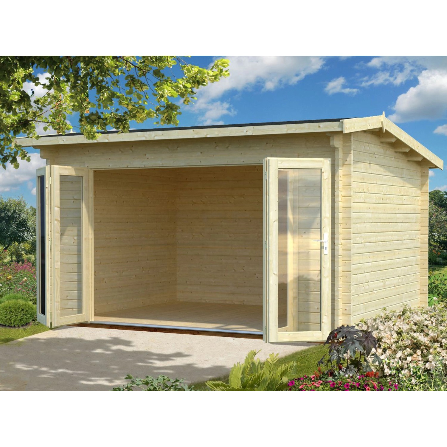 Palmako Ines Holz-Gartenhaus Natur Unbehandelt 390 cm x 300 cm