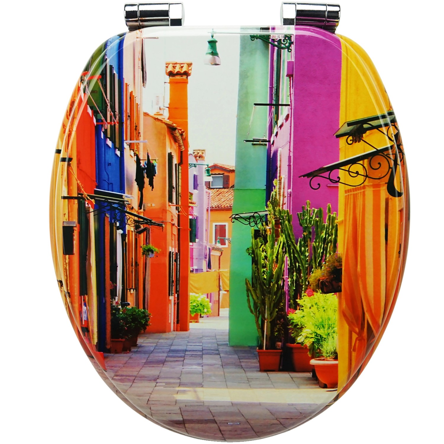 Sanfino WC Sitz Colorful Houses Toilettendeckel mit Absenkautomatik aus Holz