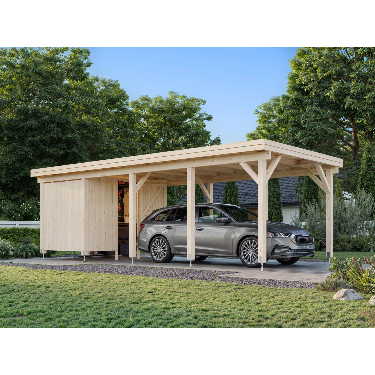 Palmako Carport Karl mit Geräteraum 315 x 732 cm Naturbelassen FSC®