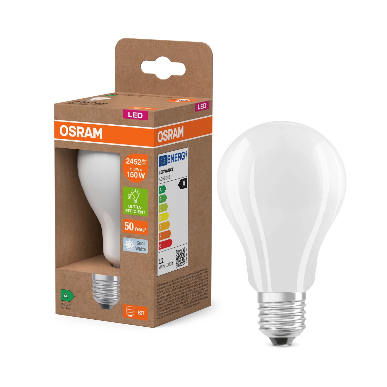 Osram LED-Leuchtmittel E27 Kolbenform 11,6 W 2.452 lm Kaltweiß 12,4 x Ø 7 cm