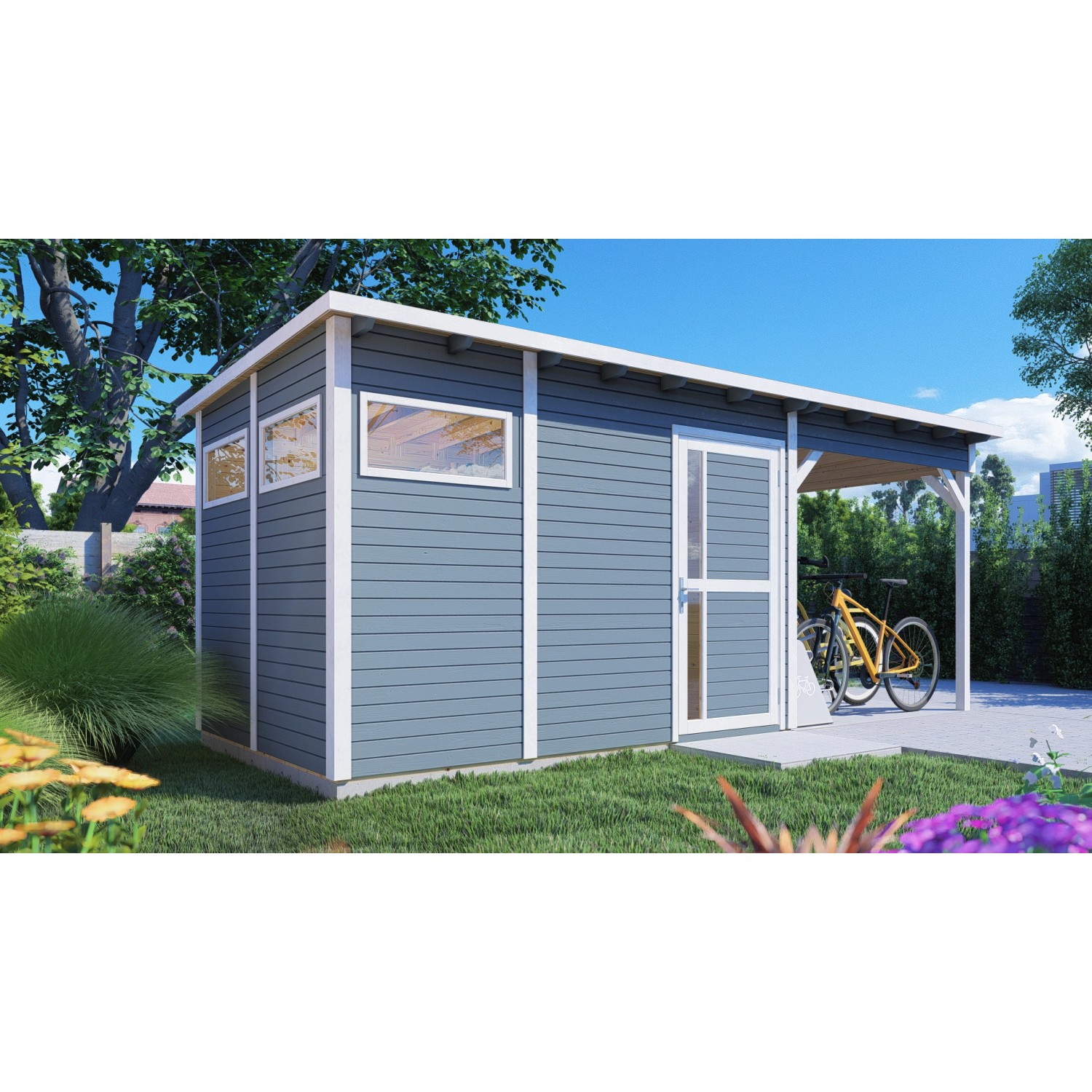 Bertilo Gartenhaus Pentus 3 Lounge 234 cm x 558 cm Grau FSC®