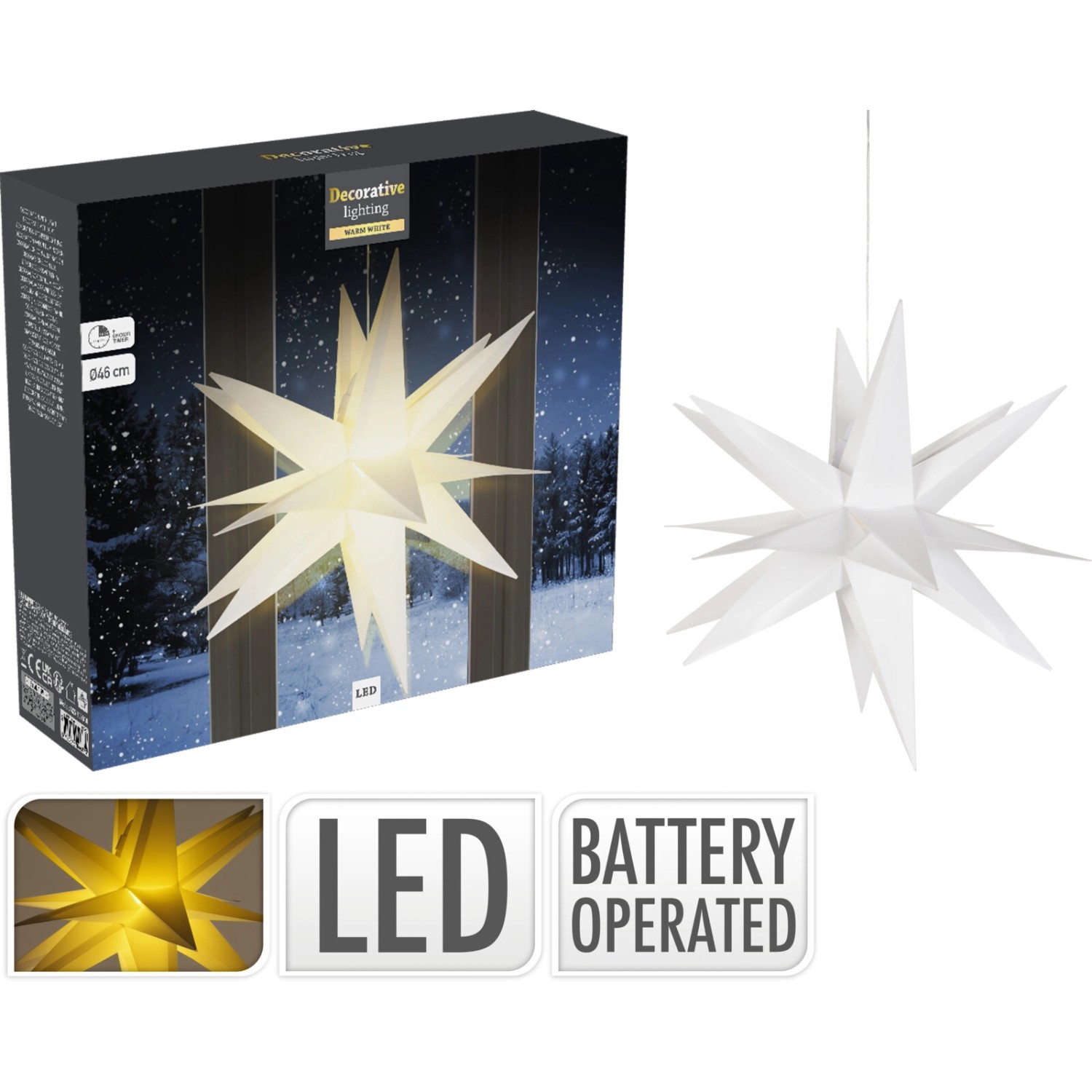 Deko-Leucht-Stern Weiß mit LED - Ø 27 cm