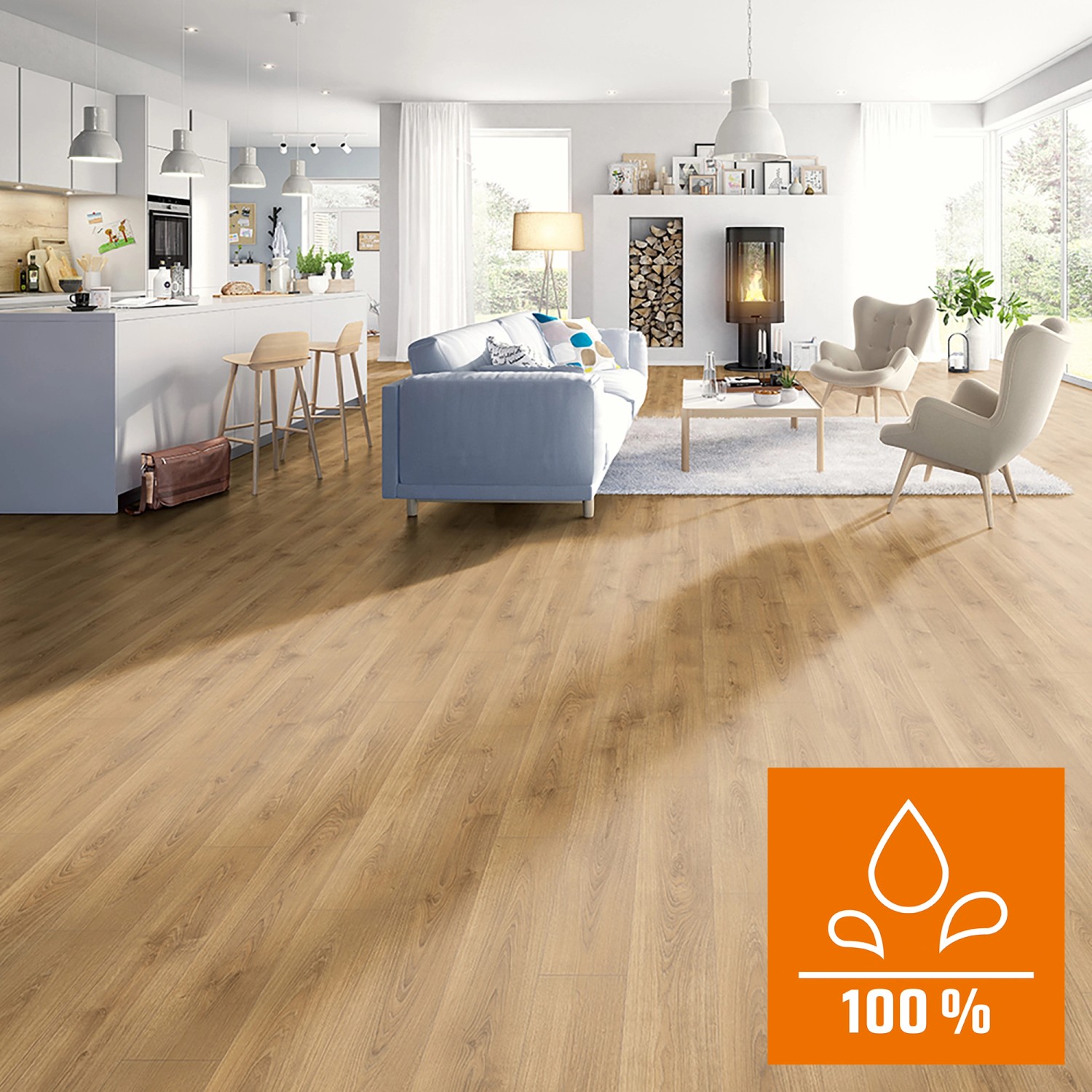 Egger Aqua+ Laminat 8 mm Wasserfest Eiche Brook Honig