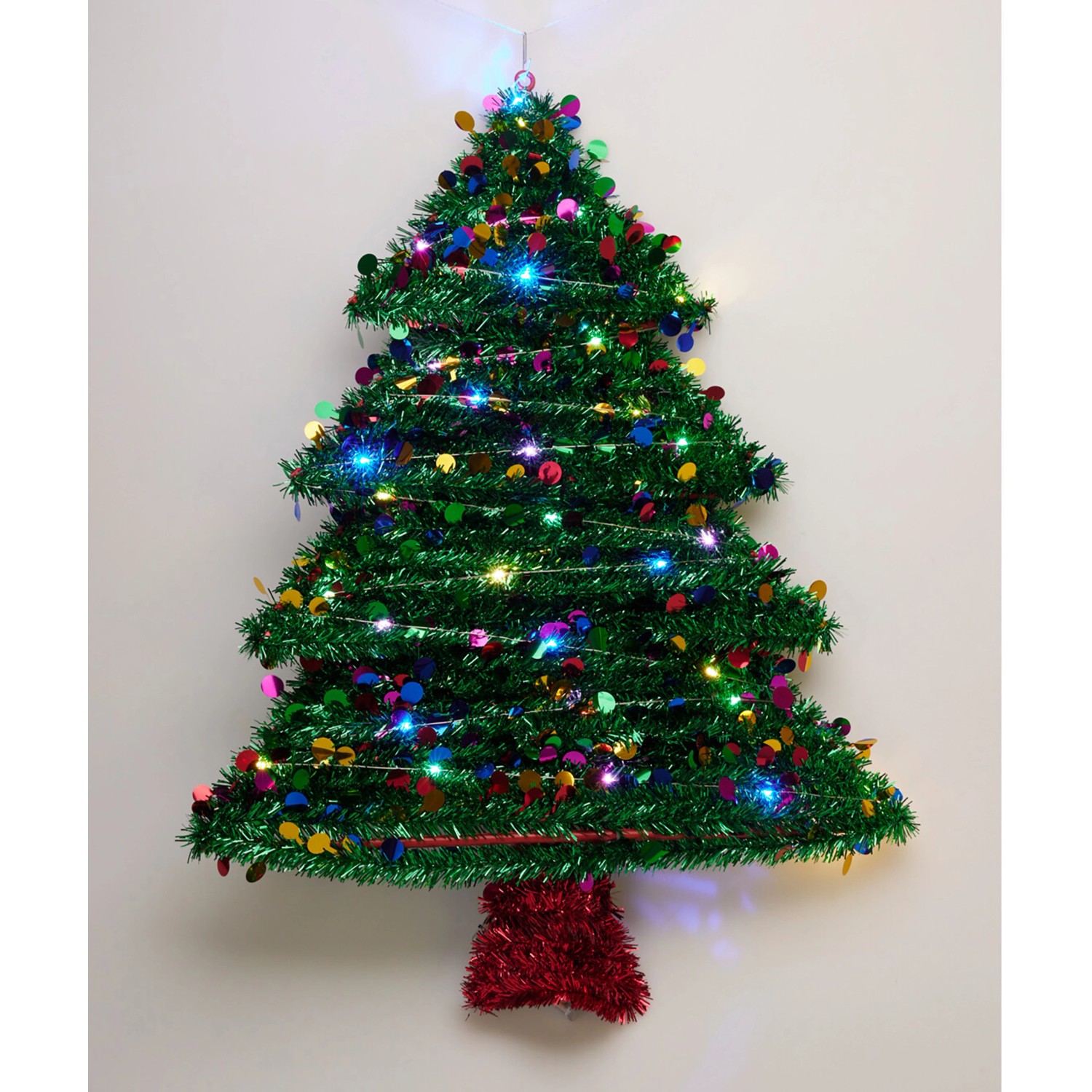Weihnachtsbaum mit LEDs aus Lametta 57 x 43 x 1 cm Grün