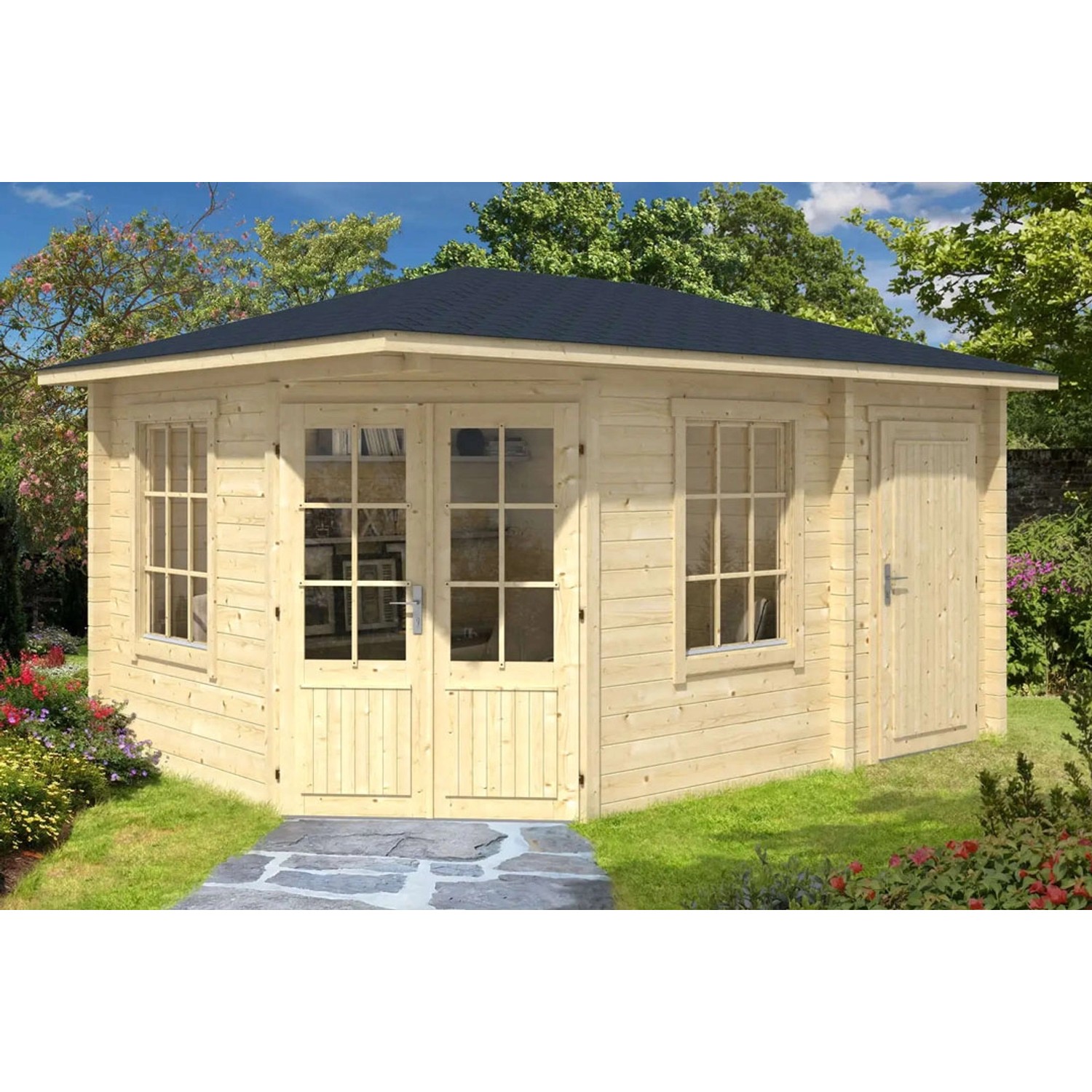 Alpholz Gartenhaus Rhein Walmdach Unbehandelt 475 cm x 325 cm