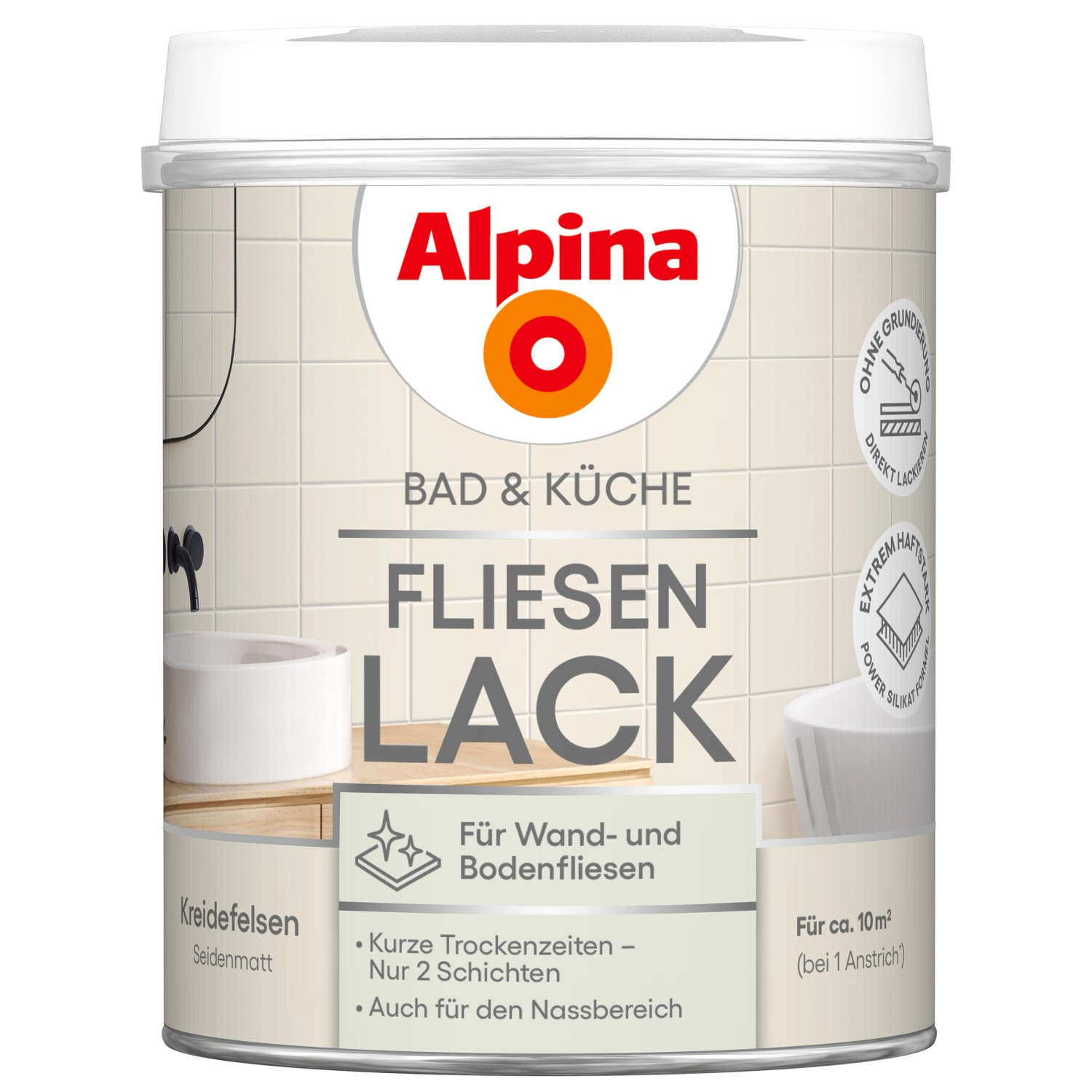 Alpina Fliesen-Lack Bad & Küche 2 Komponenten Kreidefelsen Seidenmatt 750 ml