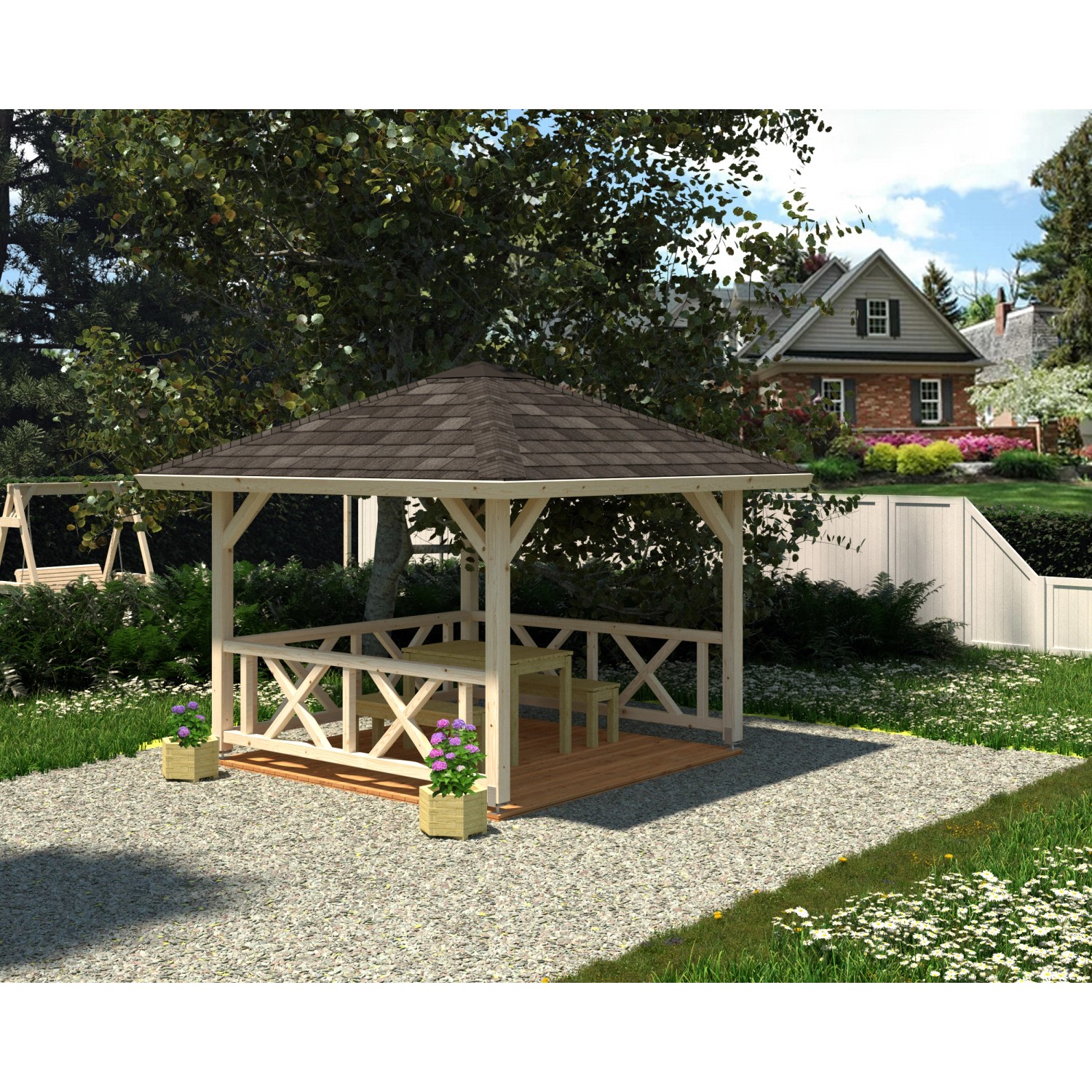 Palmako Pavillon Betty 300 x 300 cm Lackiert Weiß FSC®