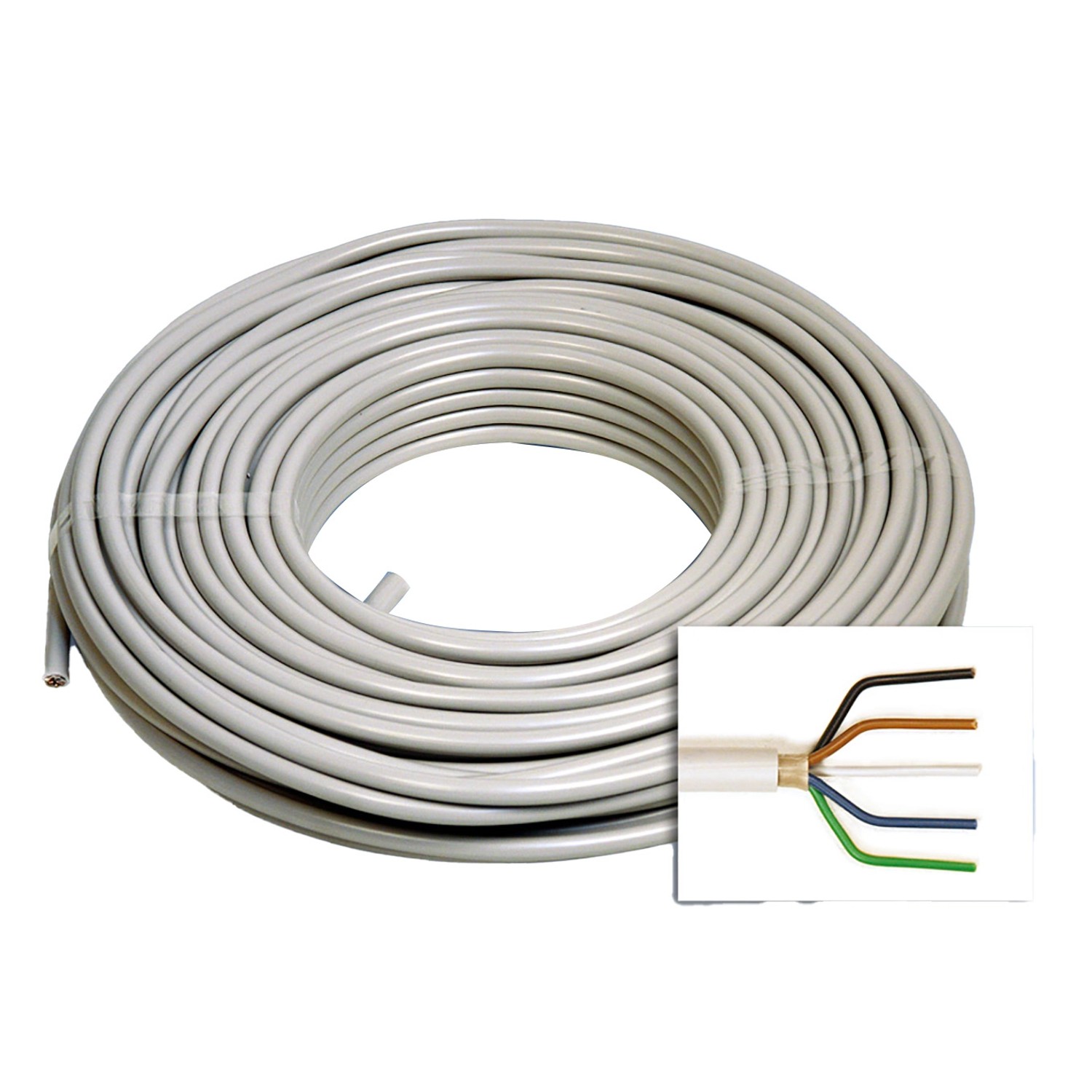 Installations-, Elektro- und Stromkabel NYM-J 5 x 1,5 mm² 50 m Grau