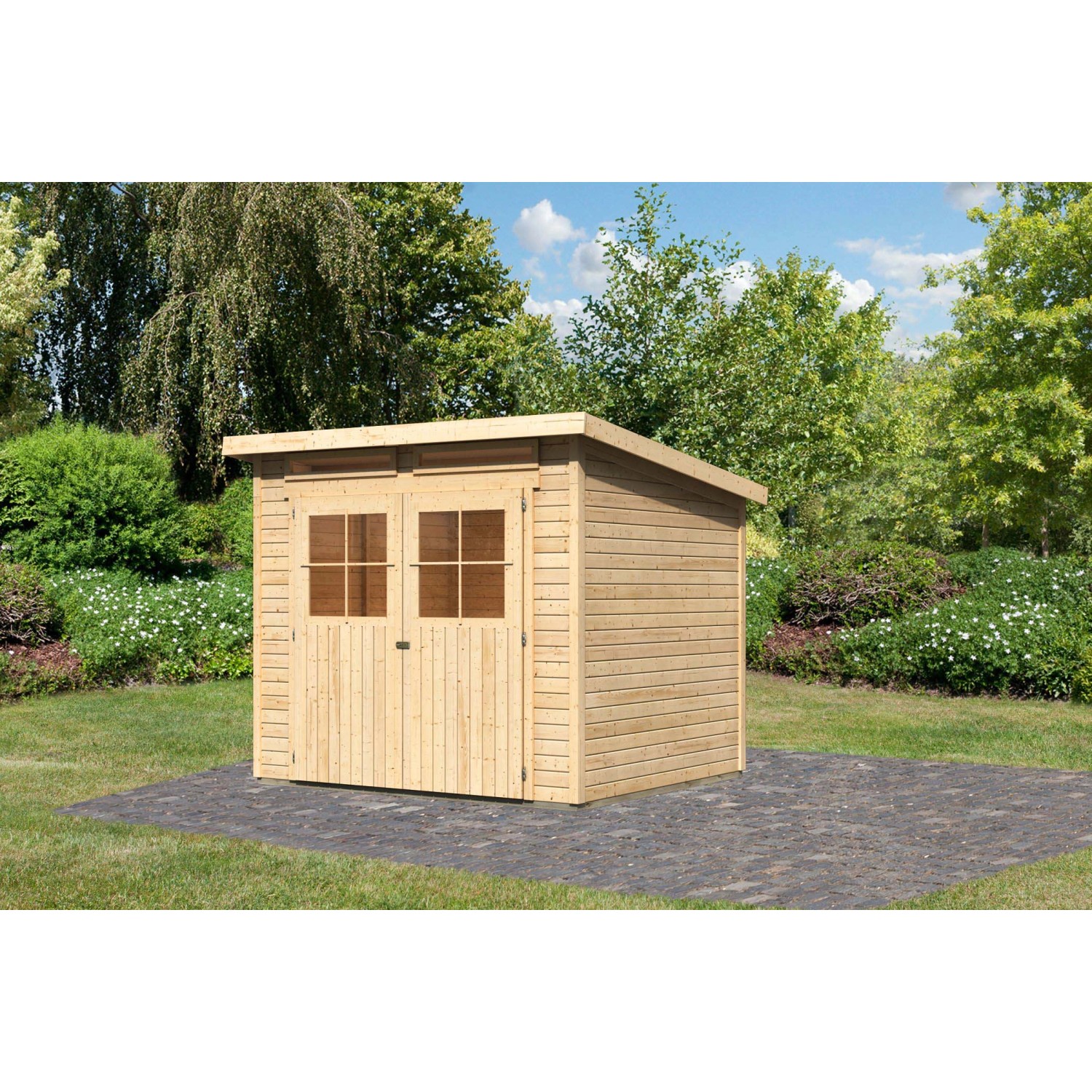 Karibu Holz-Gartenhaus Egersund Natur Pultdach Unbehandelt 238 cm x 213 cm