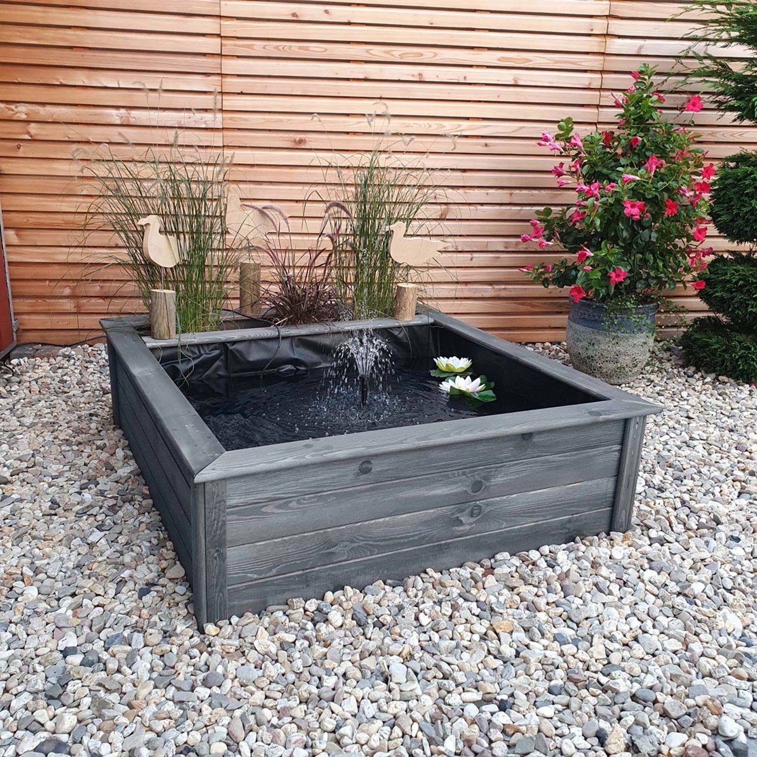 Promadino Hochteich Grau mit Pflanzzone inkl. Pumpe (LxBxH) 146 x 127 x 40 cm