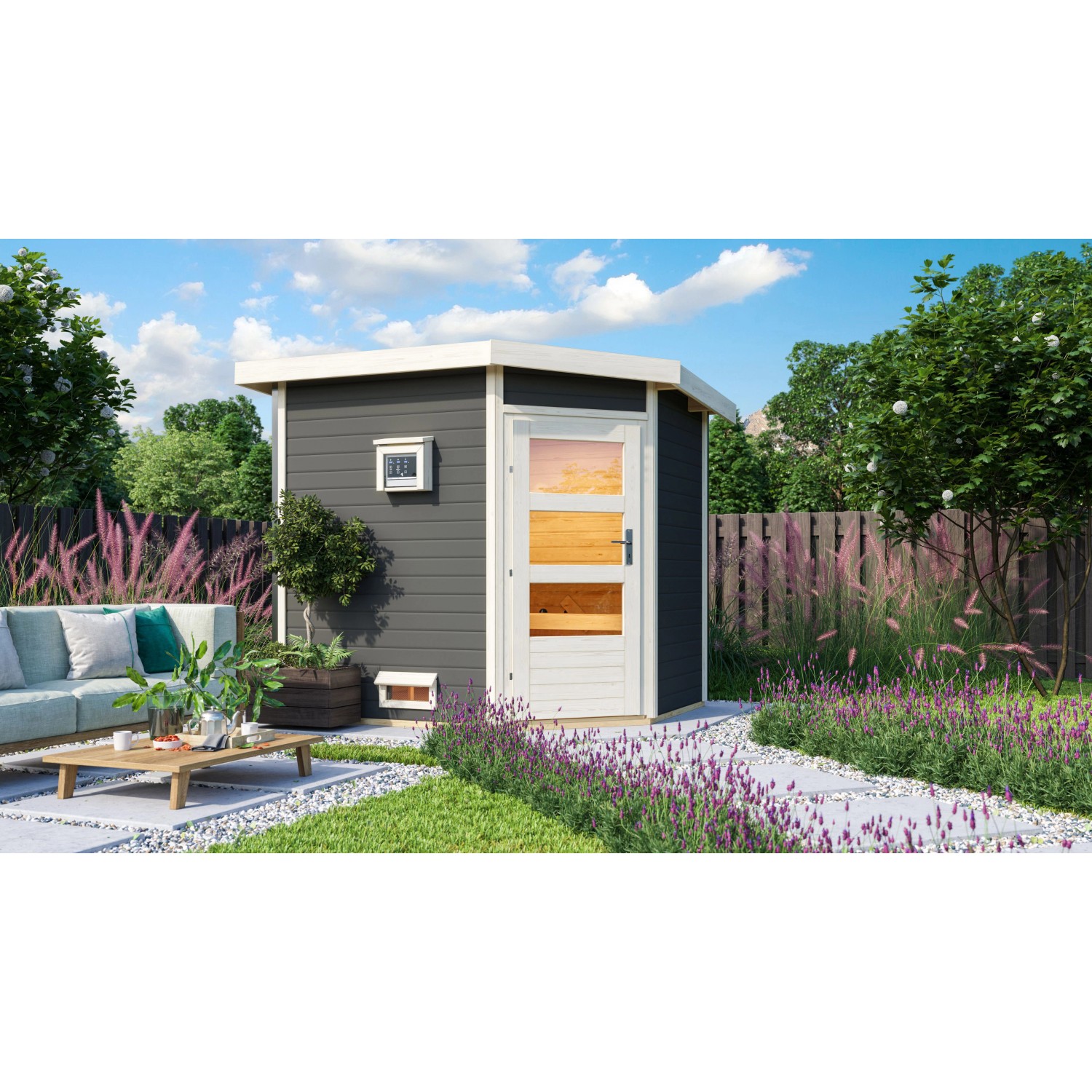 Karibu Saunahaus Thorben mit Ofen 9kW und externe Steuerung Easy