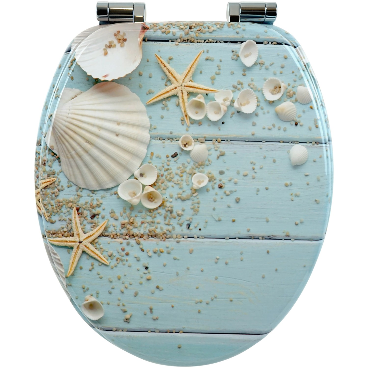 Sanfino WC Sitz Caribbean Blue Toilettendeckel mit Absenkautomatik aus Holz