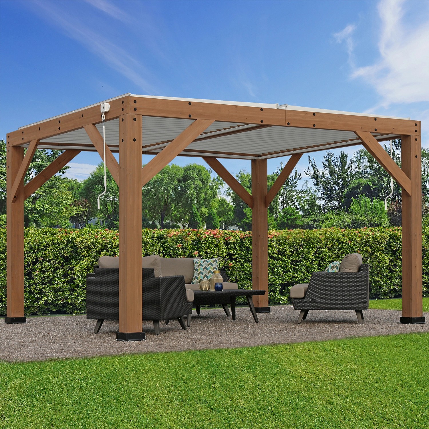 Westmann Pavillon Karl mit Lamellendach 396 cm x 335 cm x 251 cm Braun FSC®