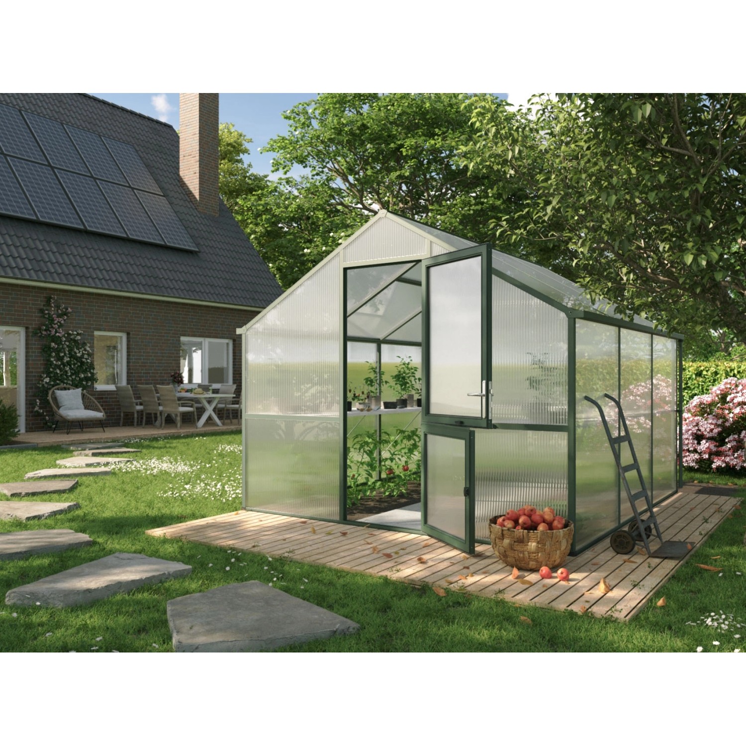 KGT Gewächshaus Nelke III Tannengrün 2,97 x 3,23 m