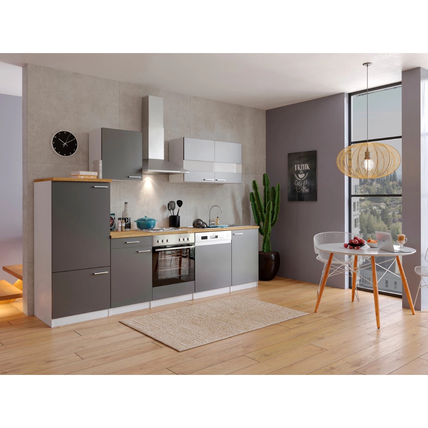 Respekta Economy Küchenzeile KB280WG 280 cm Grau-Weiß