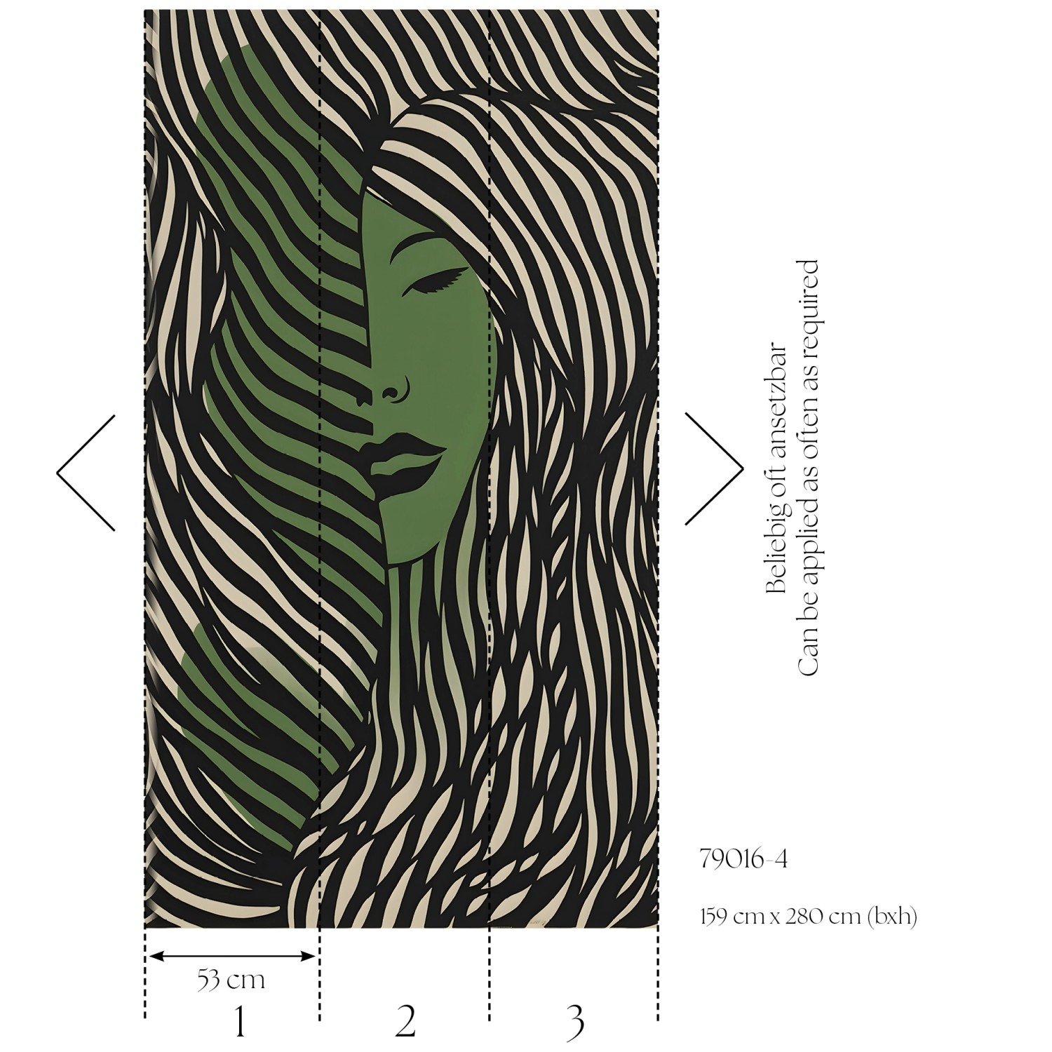 A.S. Creation Fototapete Frau Wellen-Optik 1,59 m x 2,8 m Creme Grün FSC®