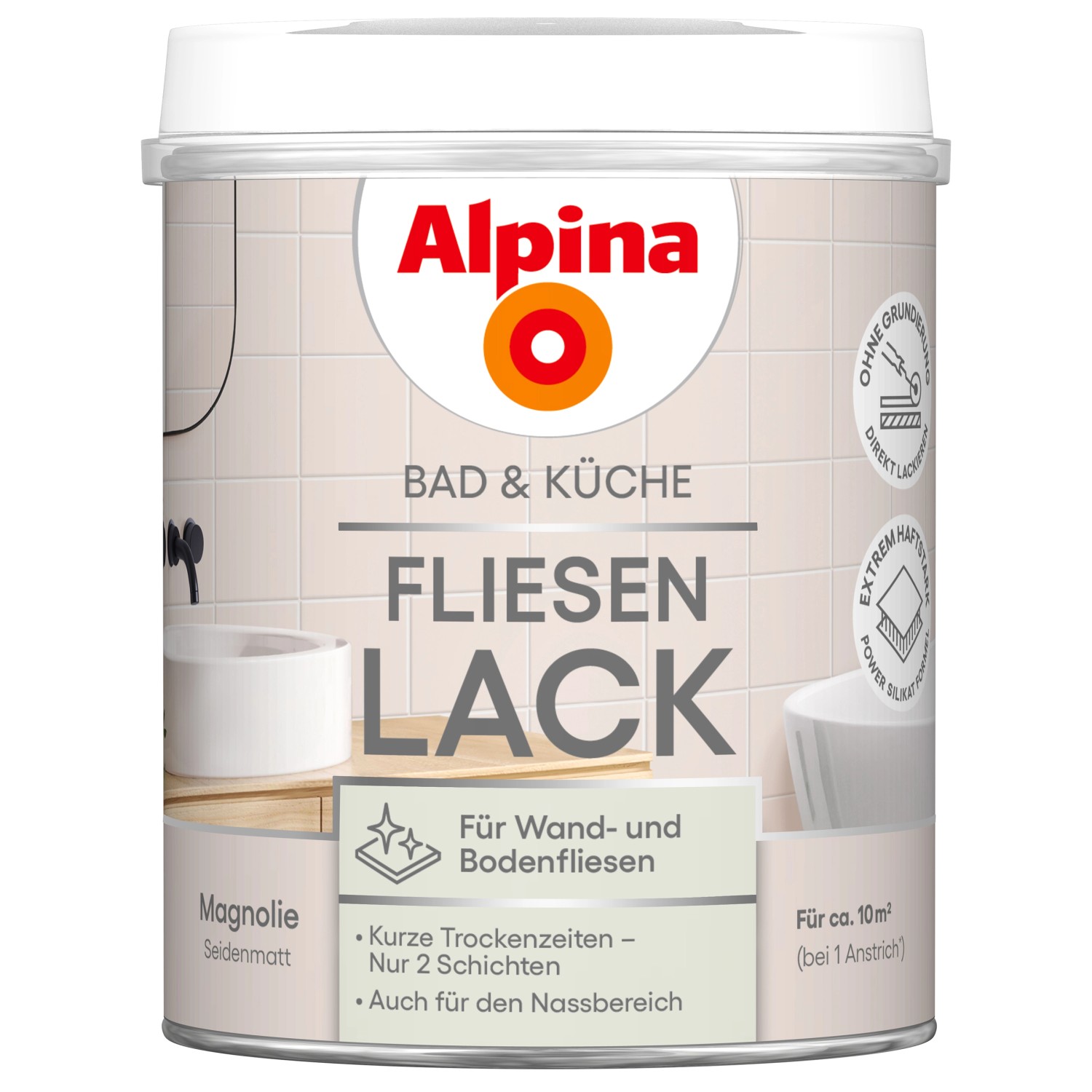 Alpina Fliesen-Lack Bad & Küche 2 Komponenten Magnolie Seidenmatt 750 ml