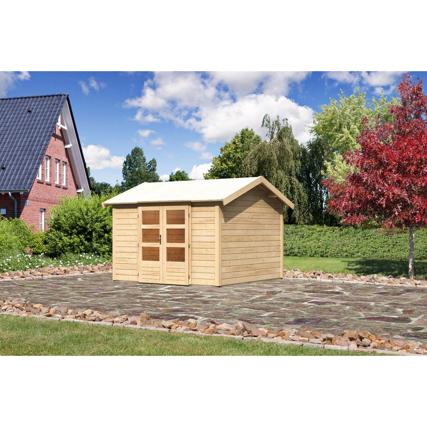Karibu Holz-Gartenhaus Timra Naturbelassen Satteldach 300 cm x 300 cm