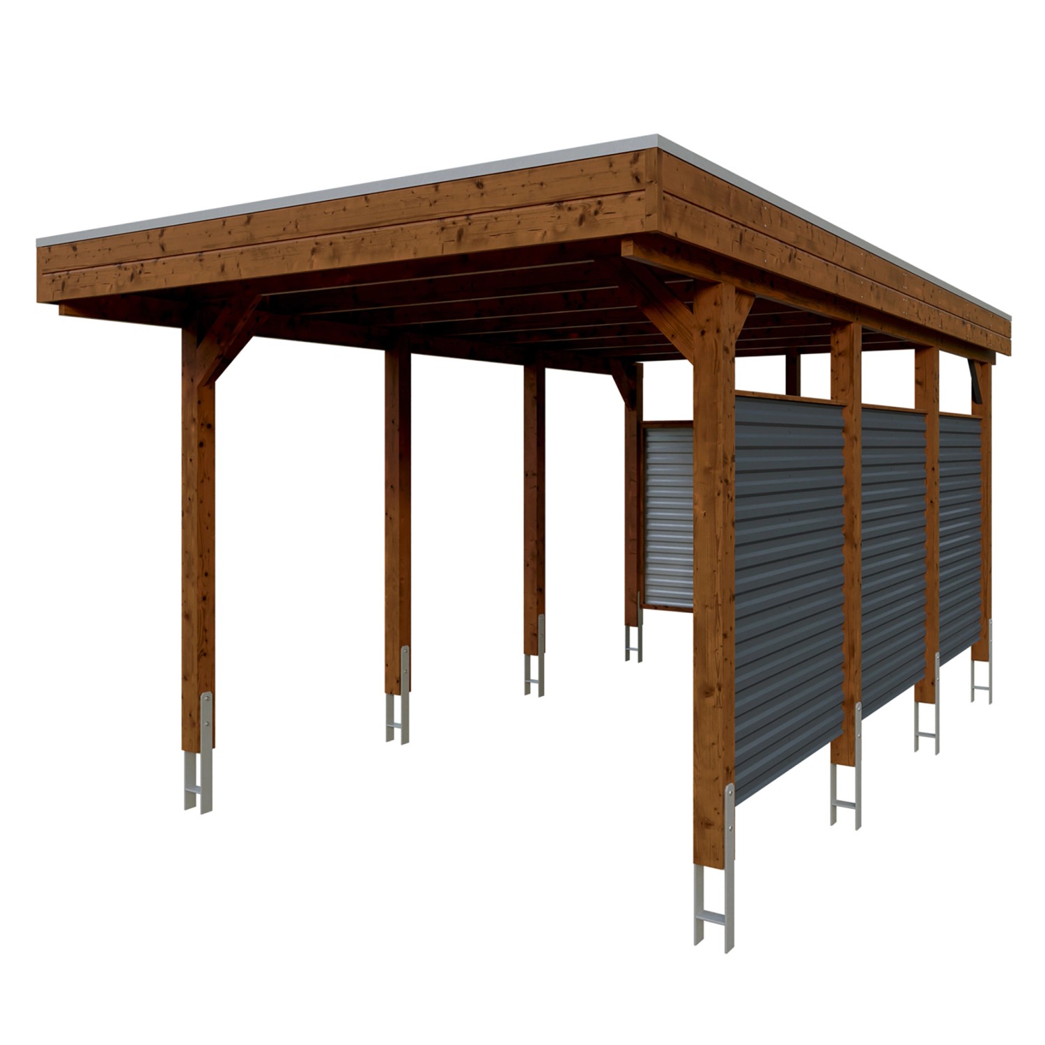 Skan Holz Carport Friesland Hybrid 314 cm x 555 cm Nussbaum