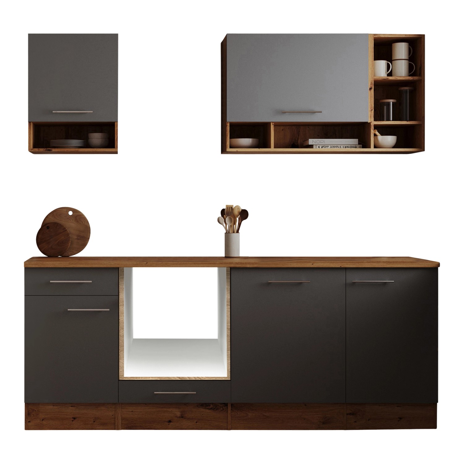 Respekta Küchenzeile Hilde LBBEKB220EGC ohne E-Geräte 220 cm Grau