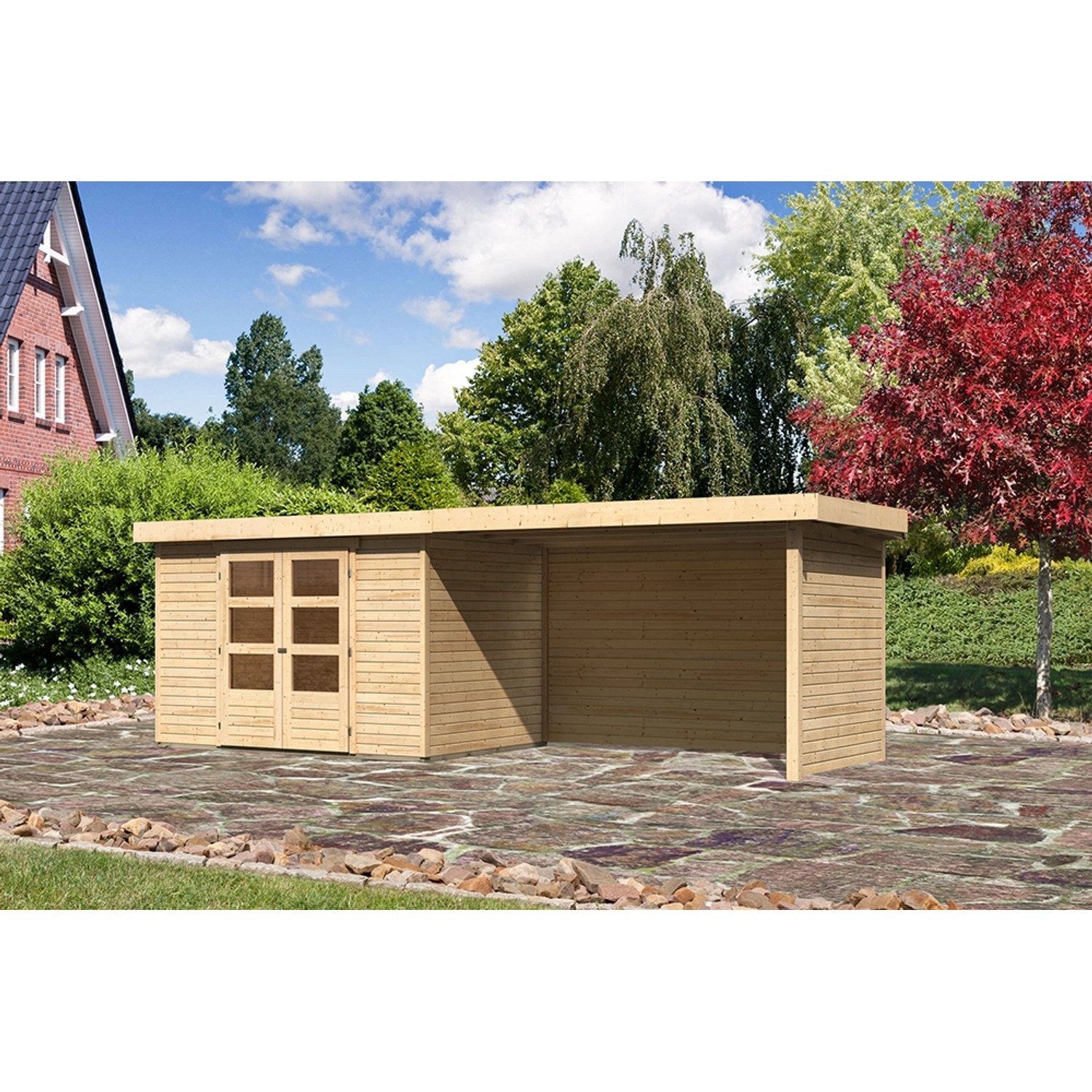 Karibu Holz-Gartenhaus Boras Natur Unbehandelt 298 cm x 213 cm