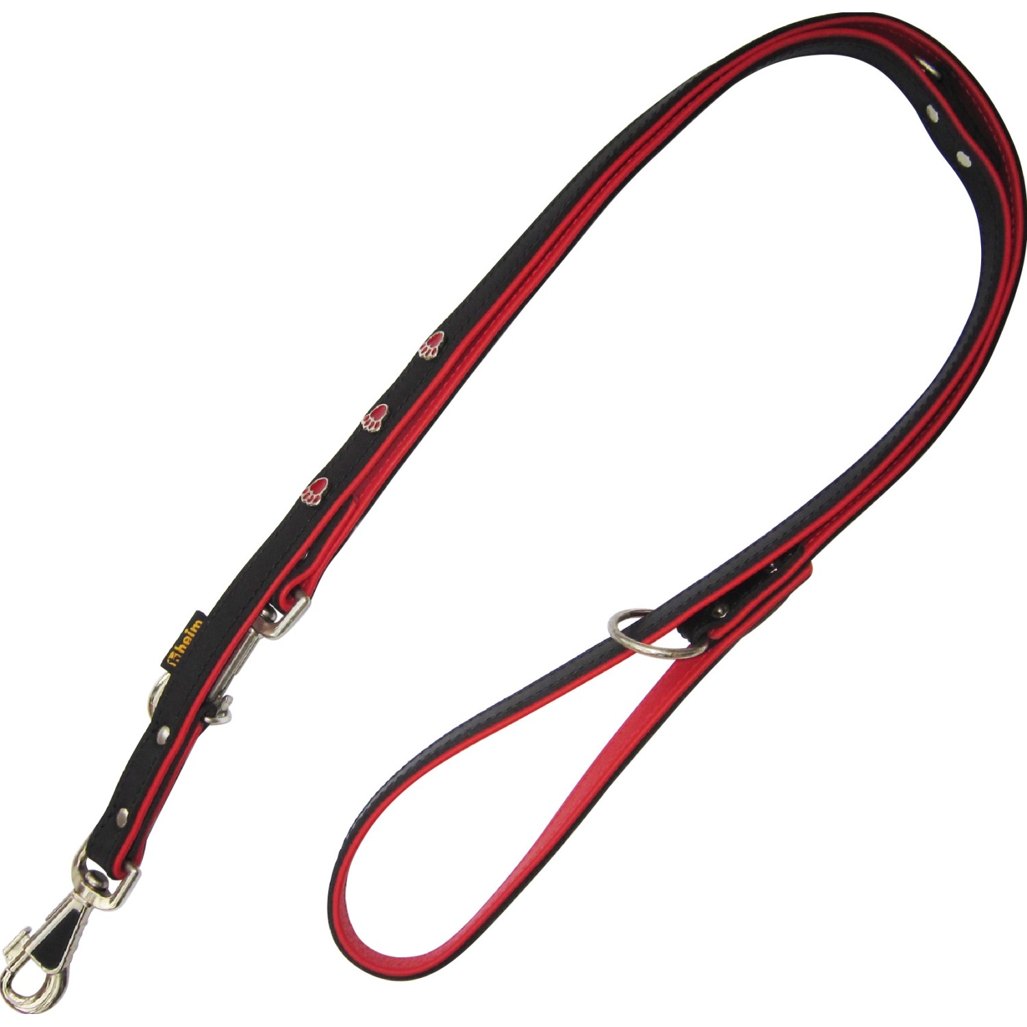 Heim Hundeleine Schwarz mit Roten Pfoten Breite 16 mm Länge 200 cm