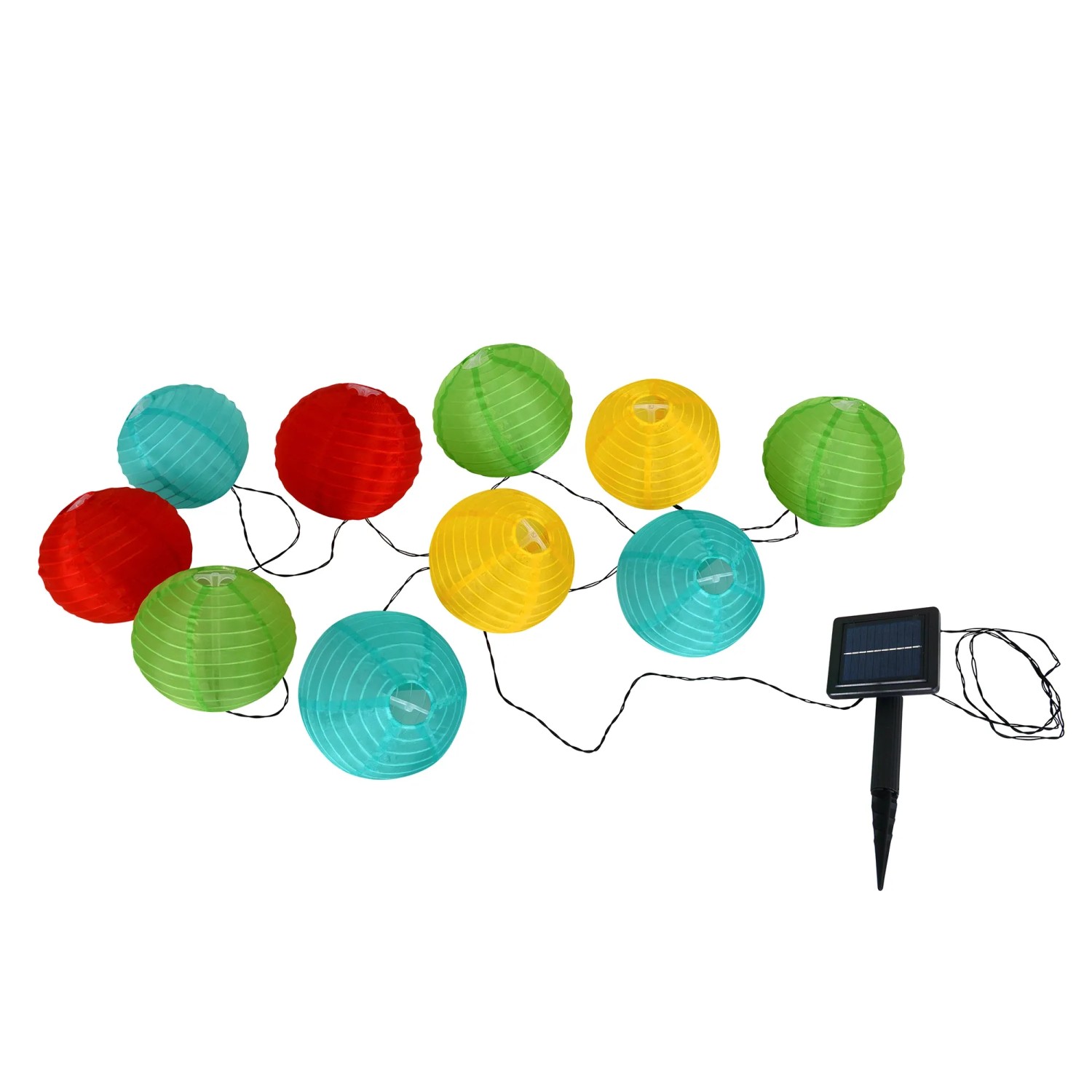 Näve LED-Textil-Solar-Lichterkette Papierballon Bunt Ø 15 cm x 300 cm 10er-Set