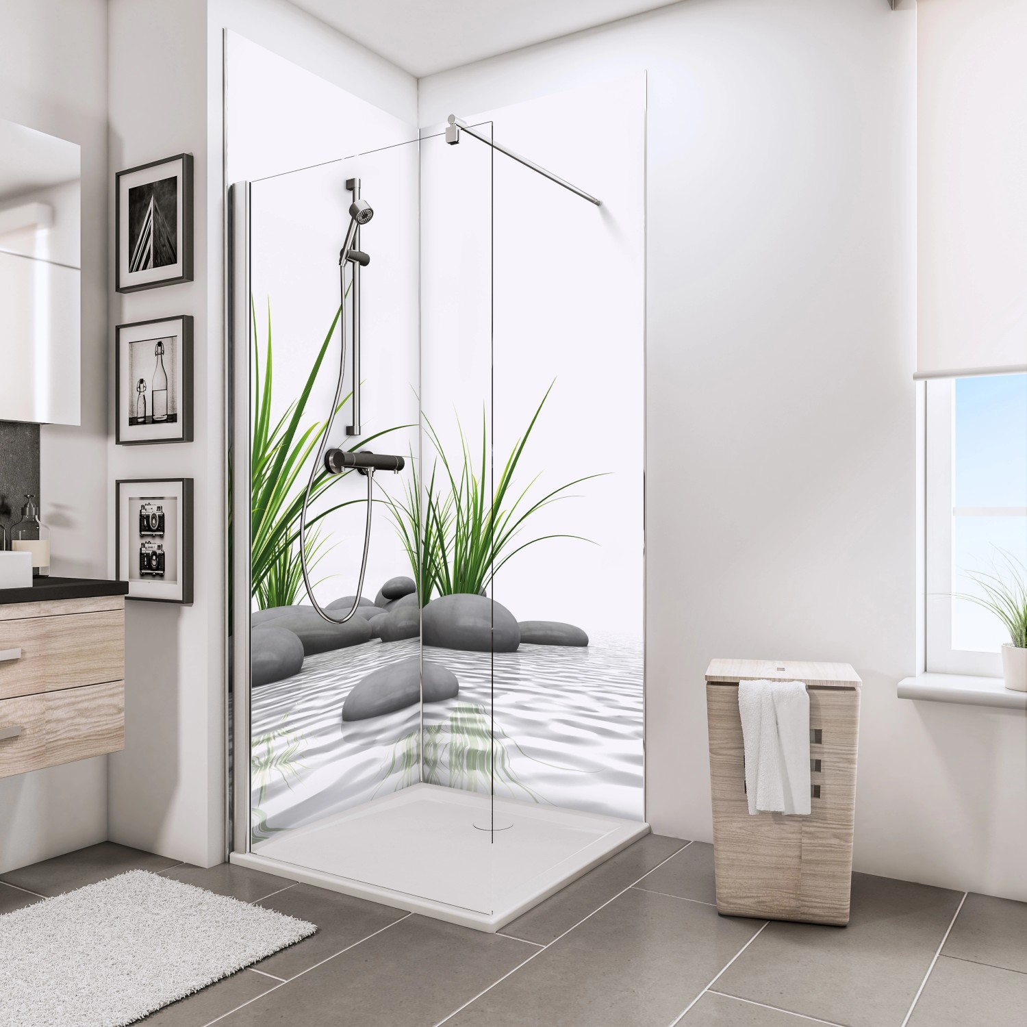 Schulte ExpressPlus DecoDesign Duschrückwand Foto über Eck Zen-Steine 210x90x90c